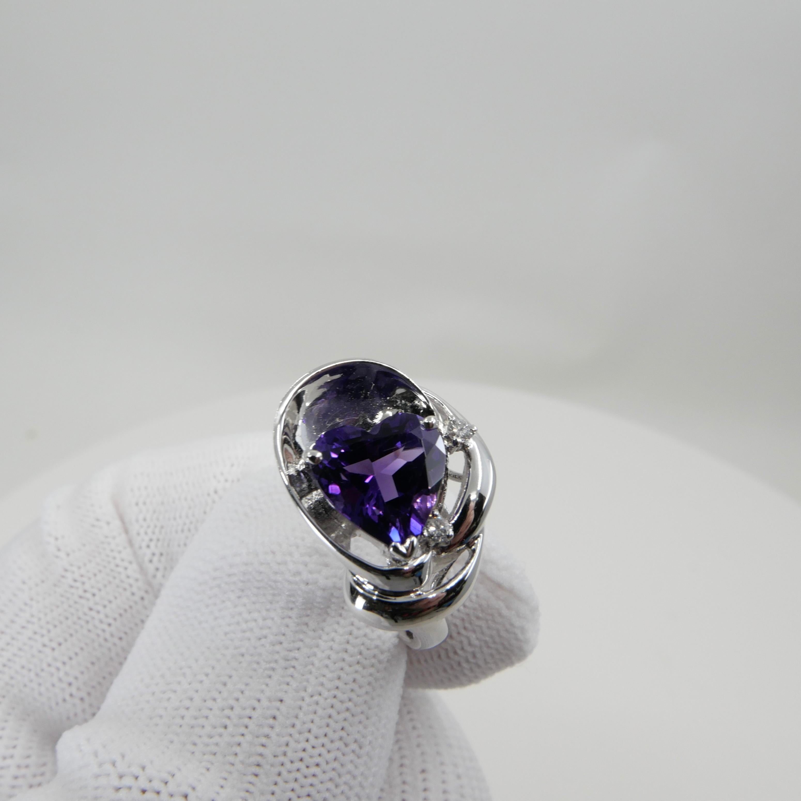 Heart Shaped Amethyst & Diamond Ring For Sale 5