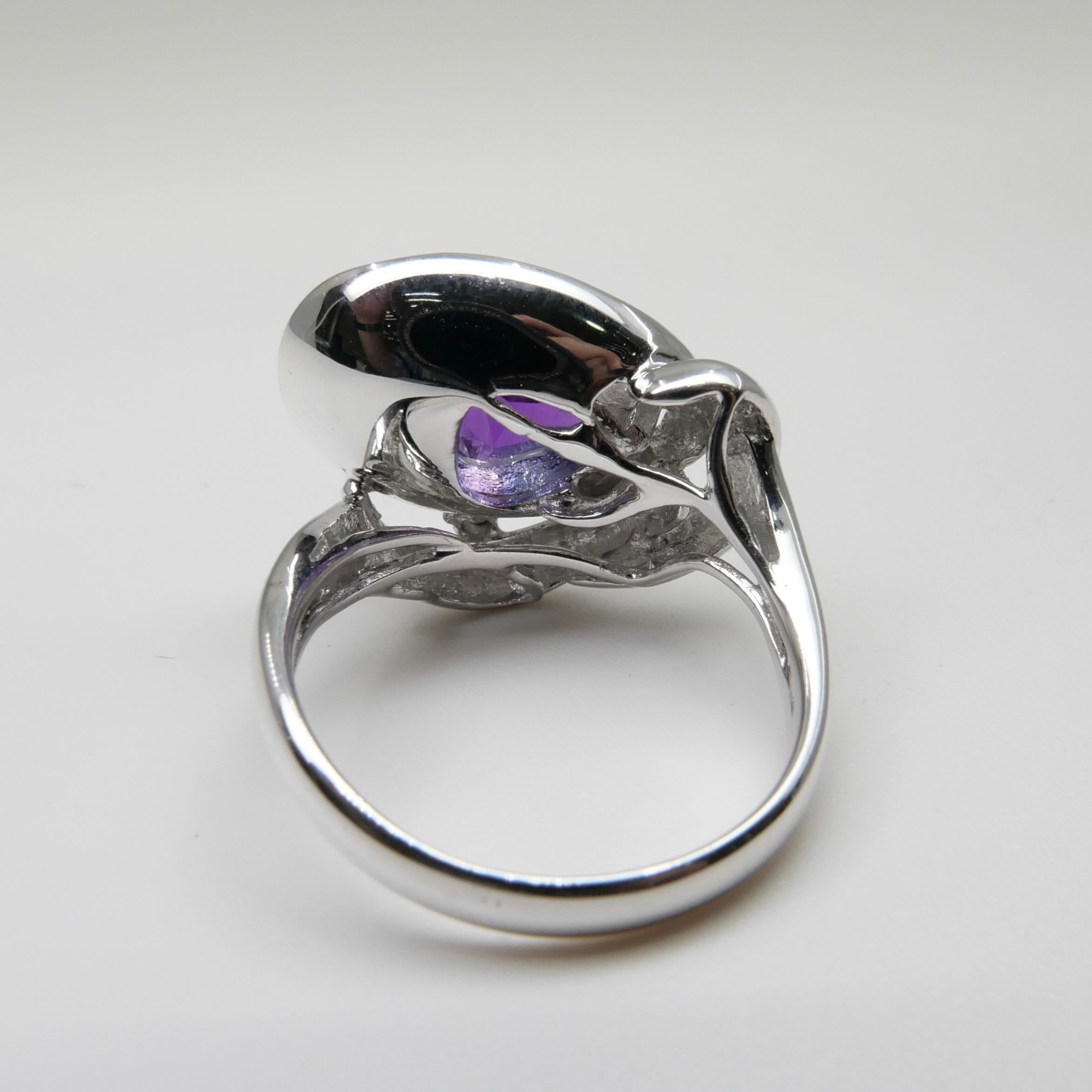 Heart Shaped Amethyst & Diamond Ring For Sale 6