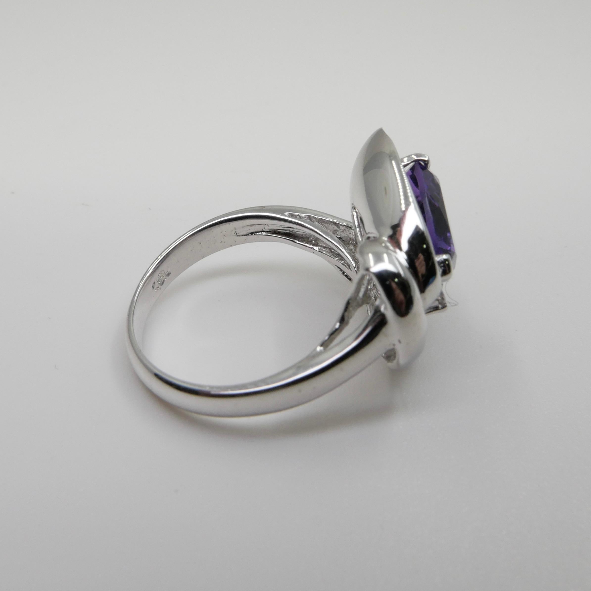 Heart Shaped Amethyst & Diamond Ring For Sale 7