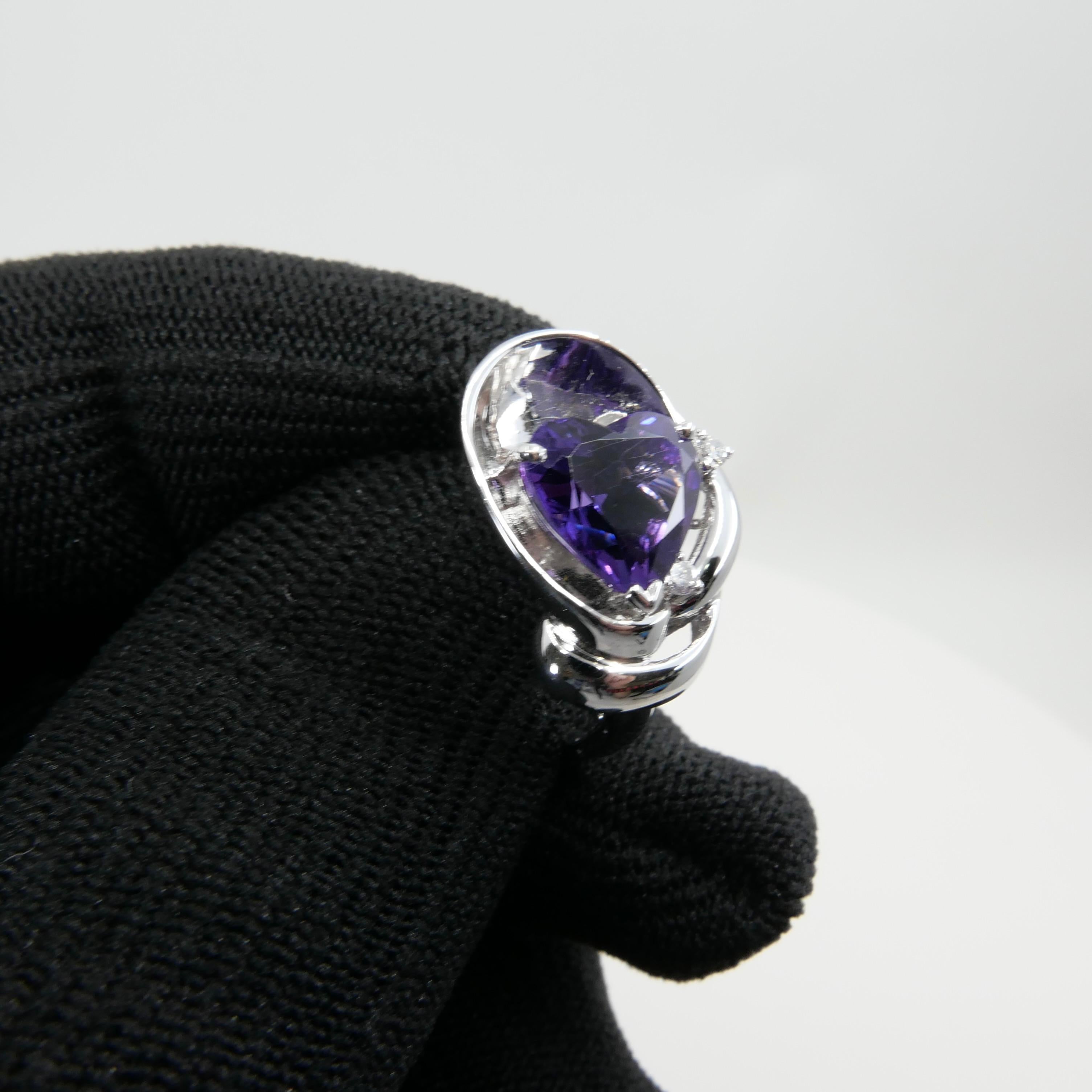 Heart Shaped Amethyst & Diamond Ring For Sale 11