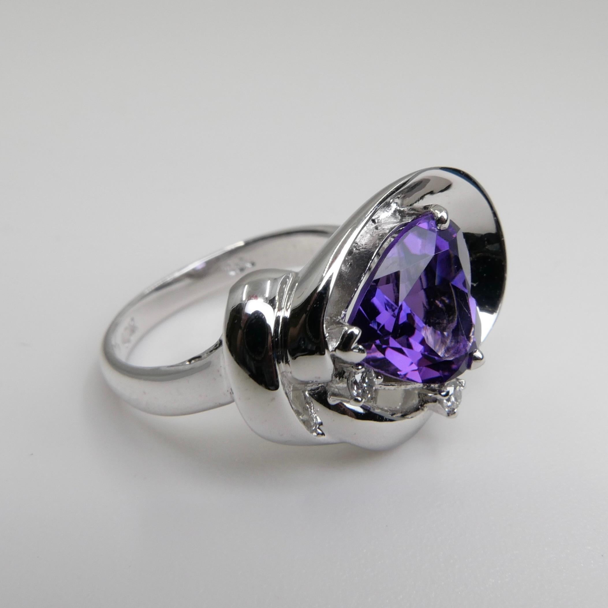Contemporary Heart Shaped Amethyst & Diamond Ring For Sale