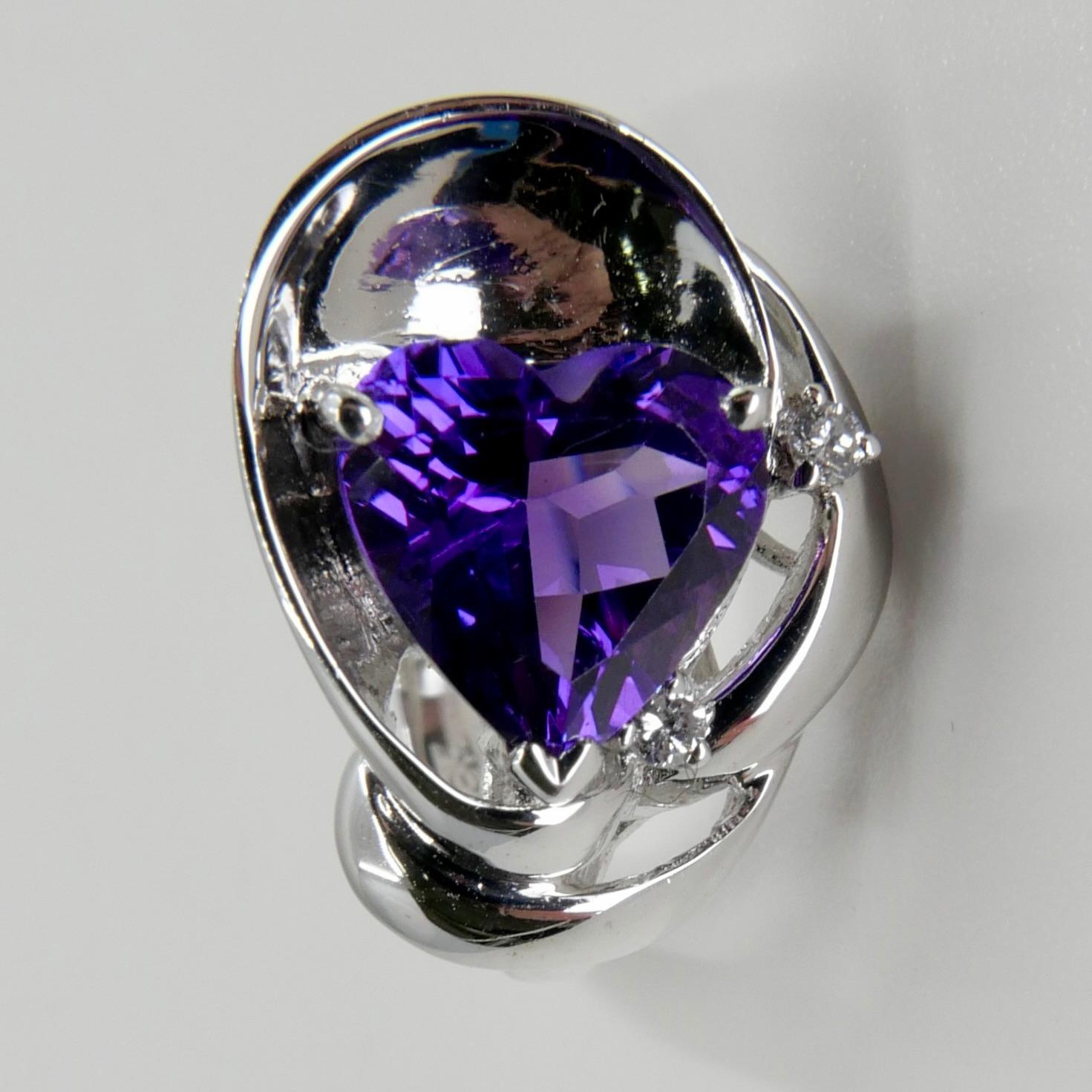 Heart Cut Heart Shaped Amethyst & Diamond Ring For Sale