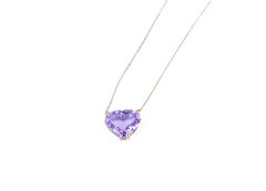 Heart shaped amethyst pendant necklace in 14k gold.