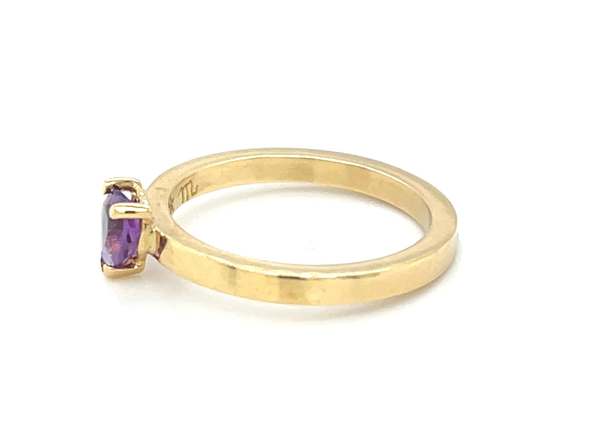 Heart Cut Heart Shaped Amethyst Stackable Ring in 18k Yellow Gold For Sale