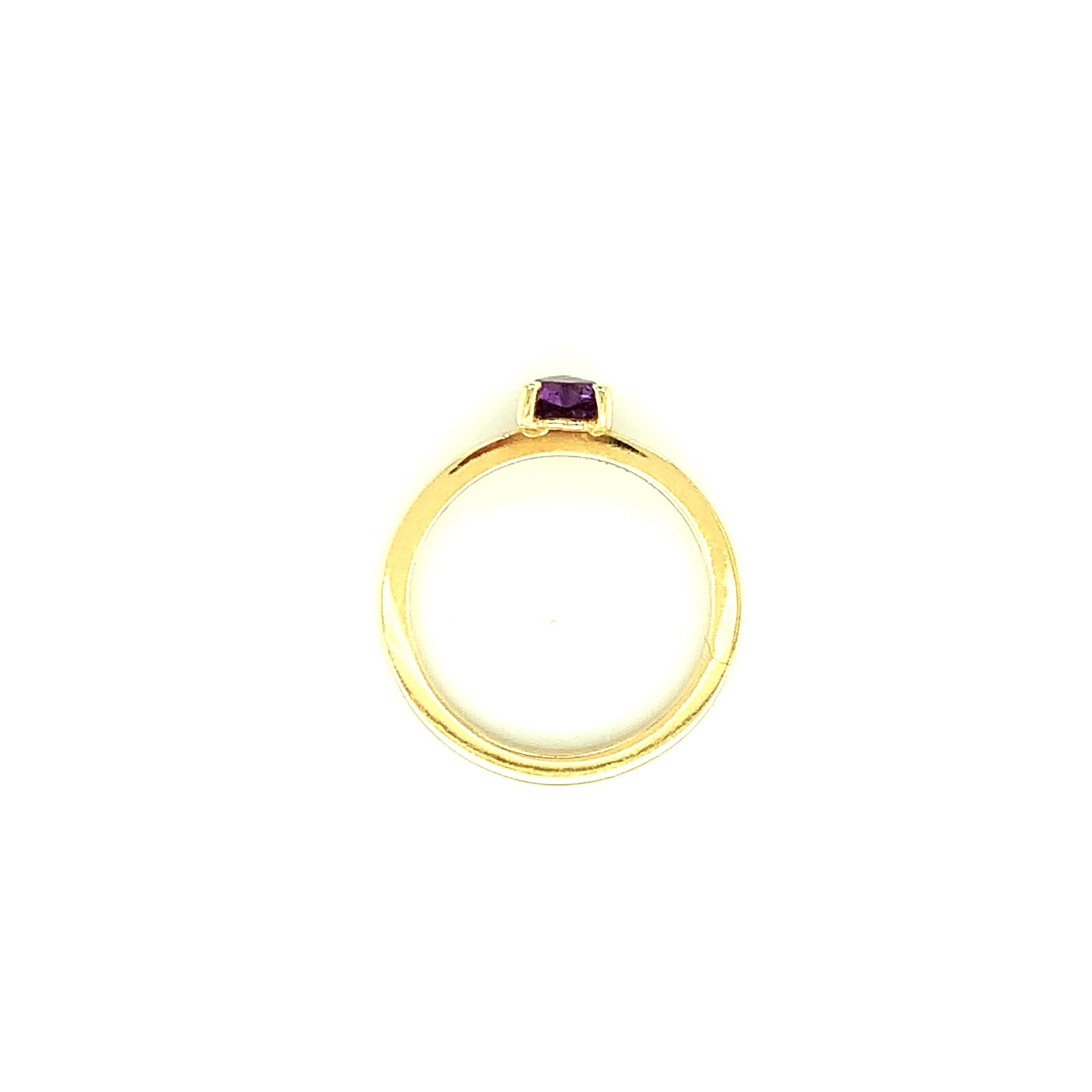 Artisan Heart Shaped Amethyst Stackable Ring in 18k Yellow Gold   For Sale