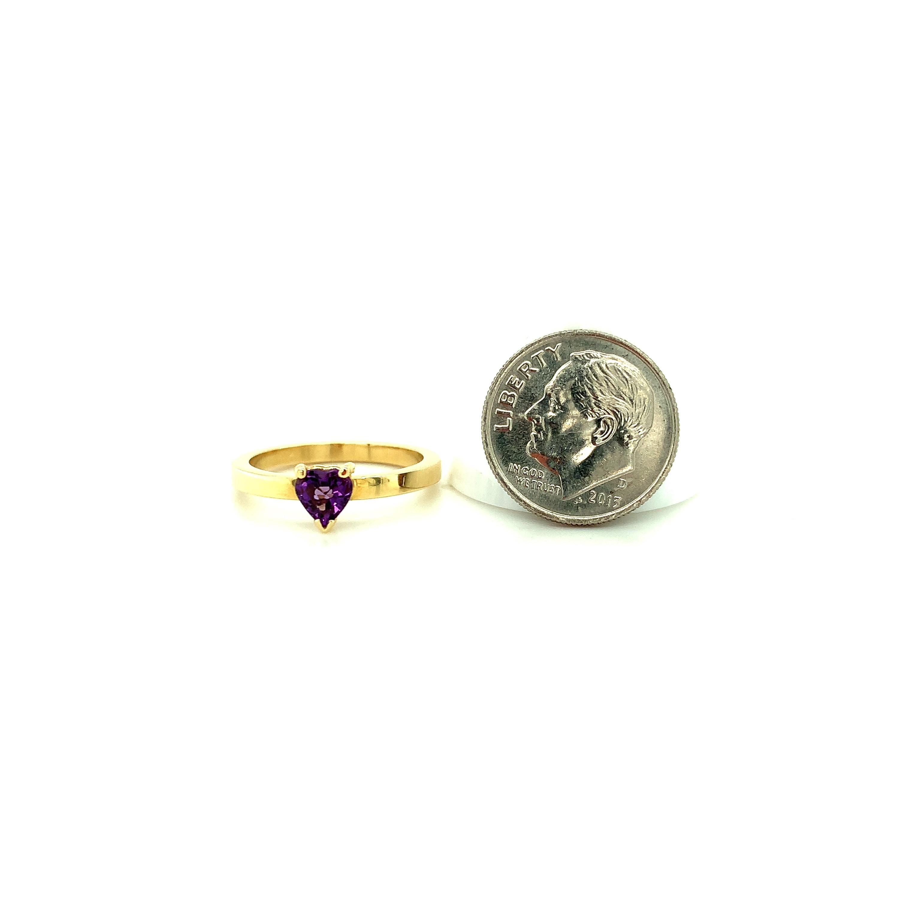 Heart Cut Heart Shaped Amethyst Stackable Ring in 18k Yellow Gold   For Sale