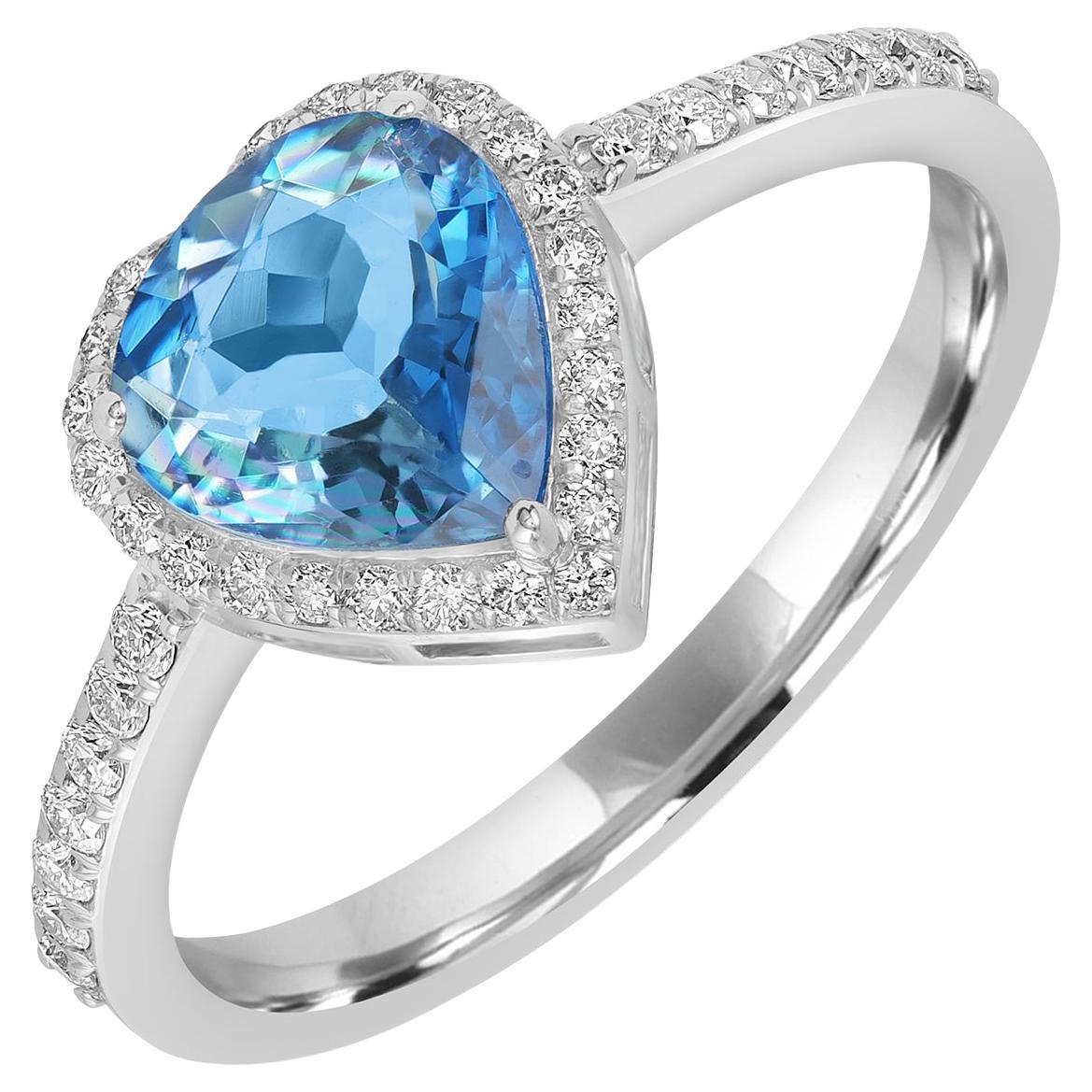 Herzförmiger Aquamarinbandring mit Diamanten aus 18k Weißgold im Angebot