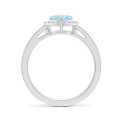 Anello con acquamarina a forma di cuore e castone a halo con diamanti incastonati, in oro massiccio 14K