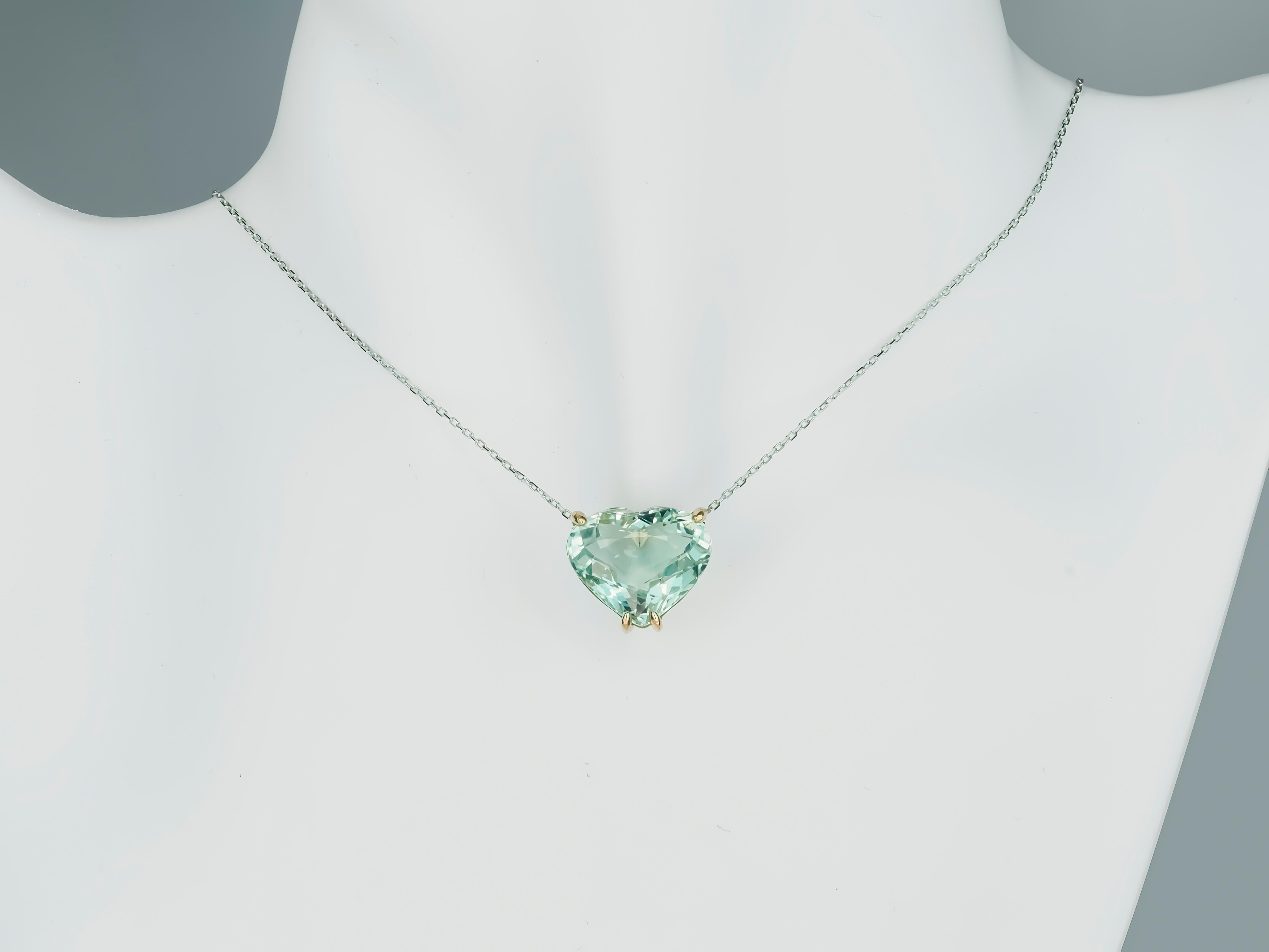Heart Shaped Aquamarine Pendant Necklace in 14k White Gold 4