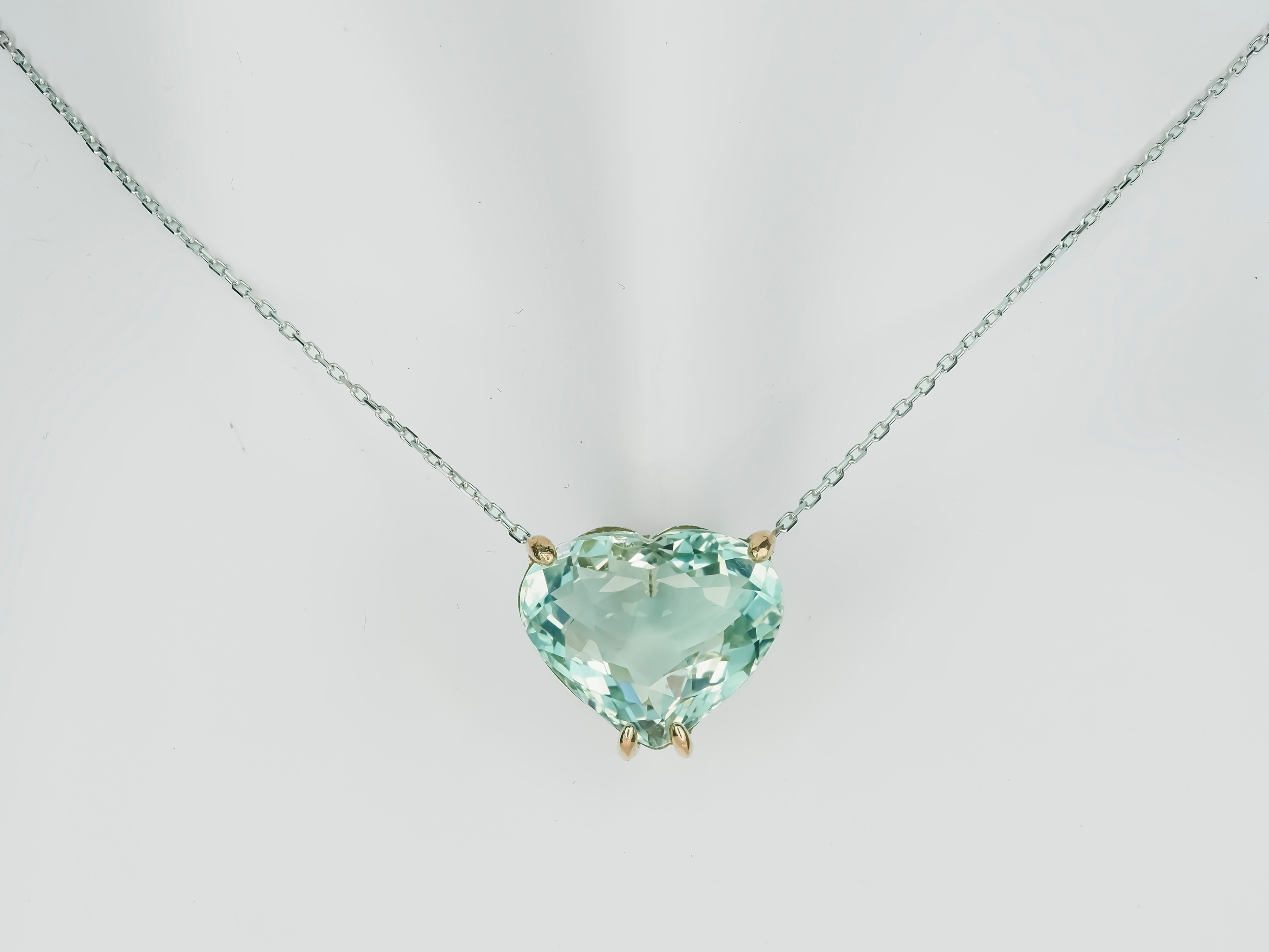 Heart Shaped Aquamarine Pendant Necklace in 14k White Gold 5