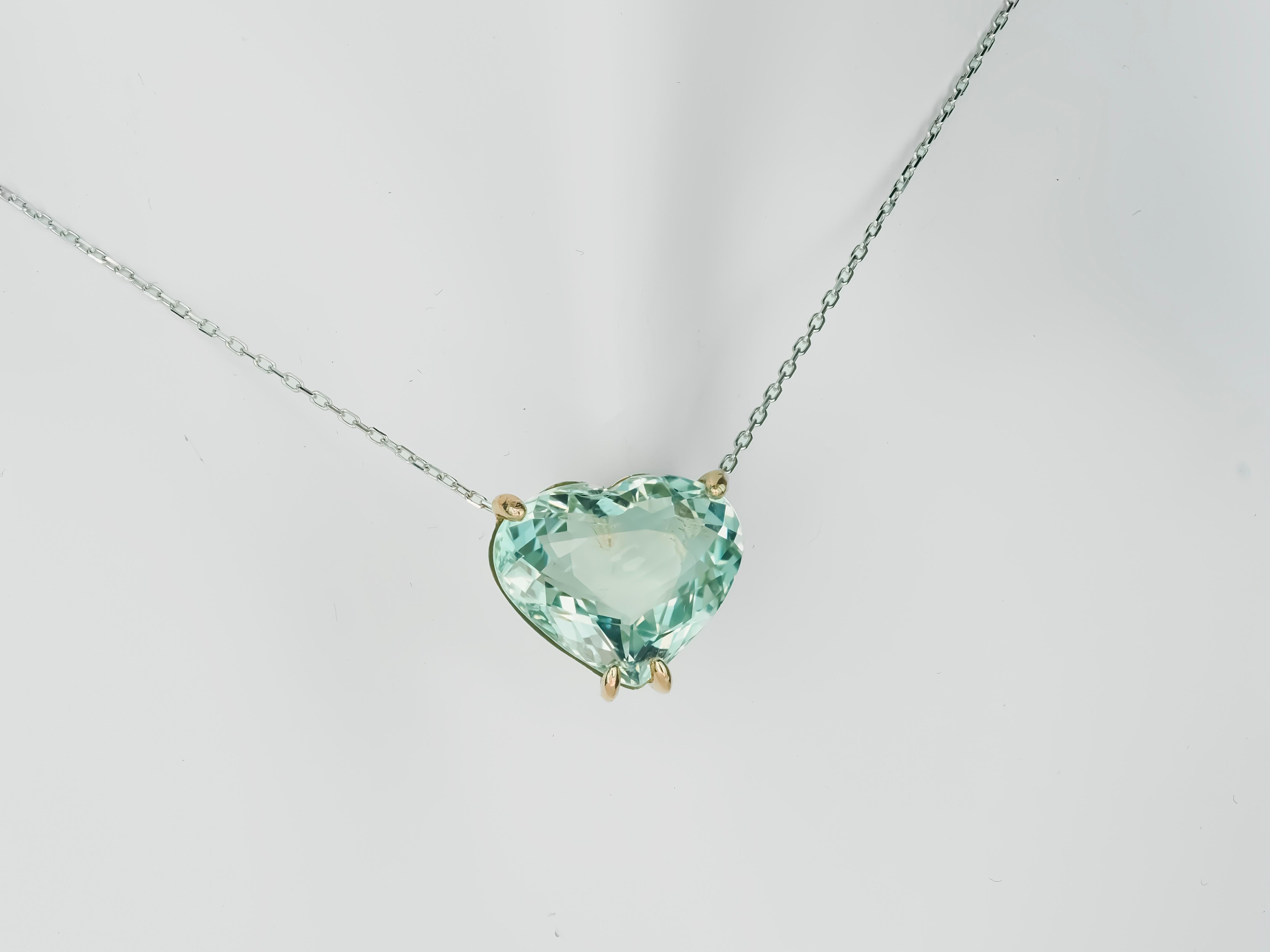 Heart Shaped Aquamarine Pendant Necklace in 14k White Gold 6