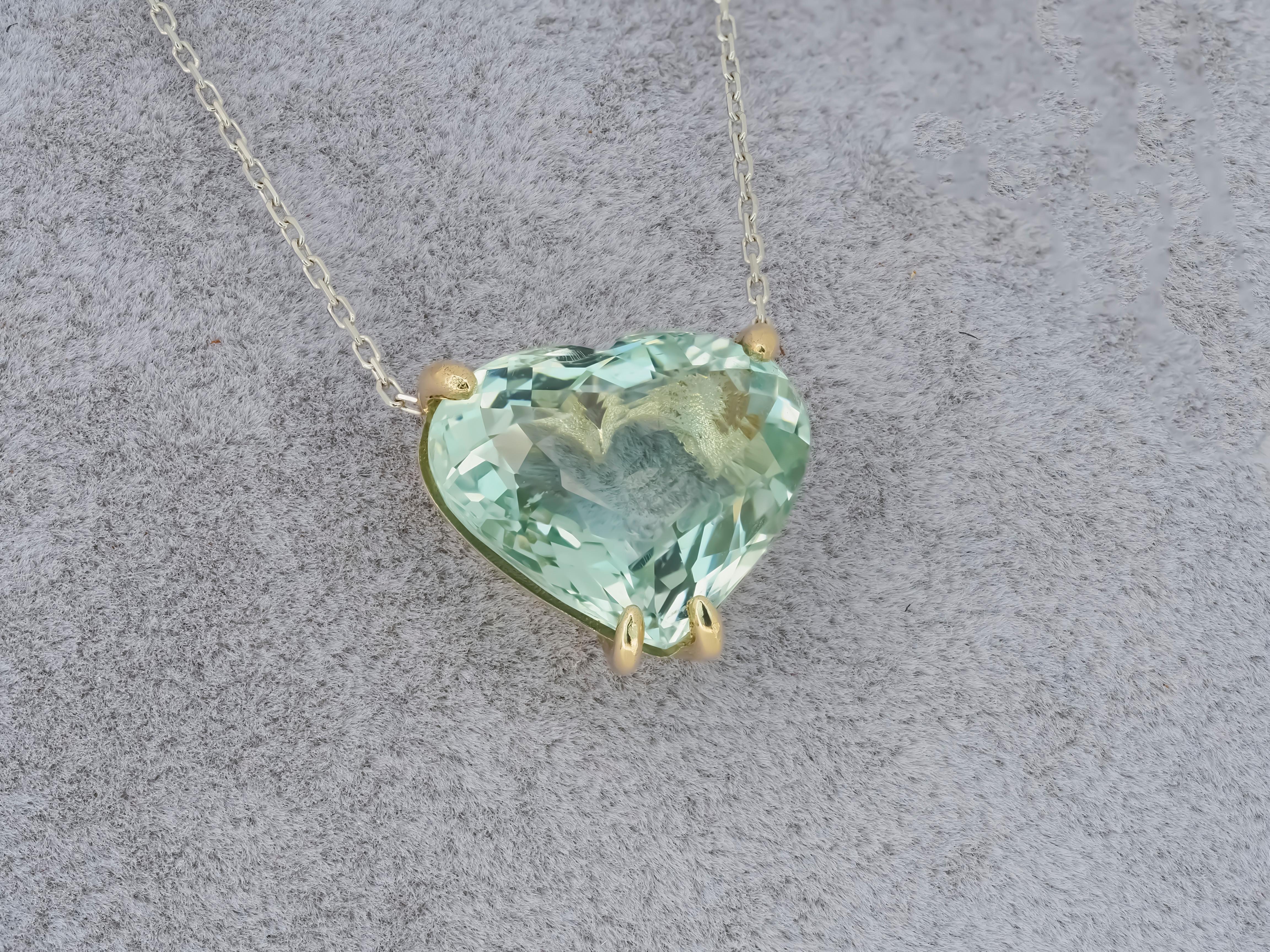 Heart Shaped Aquamarine Pendant Necklace in 14k White Gold 7