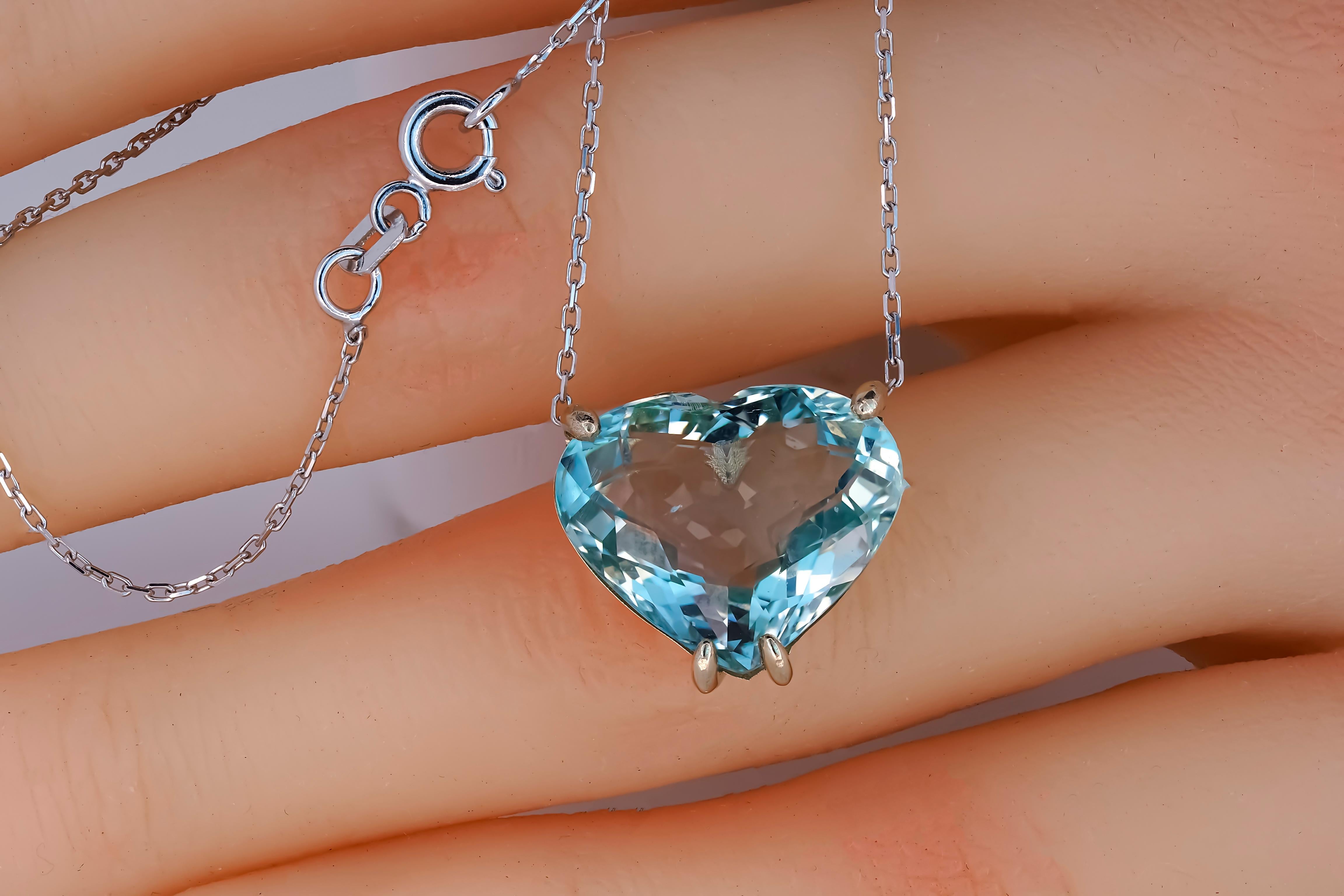 Heart Shaped Aquamarine Pendant Necklace in 14k White Gold 8