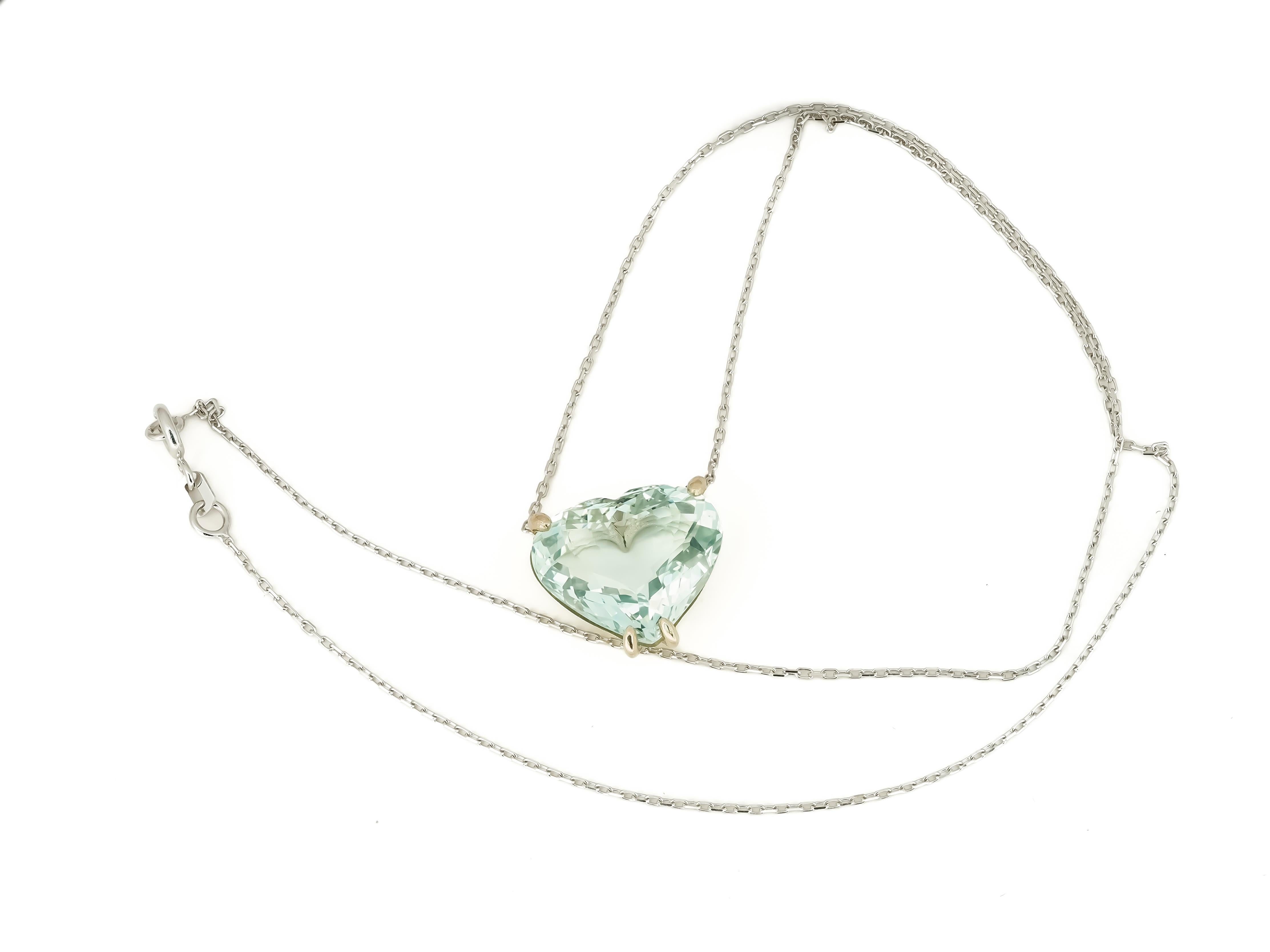 Heart Cut Heart Shaped Aquamarine Pendant Necklace in 14k White Gold