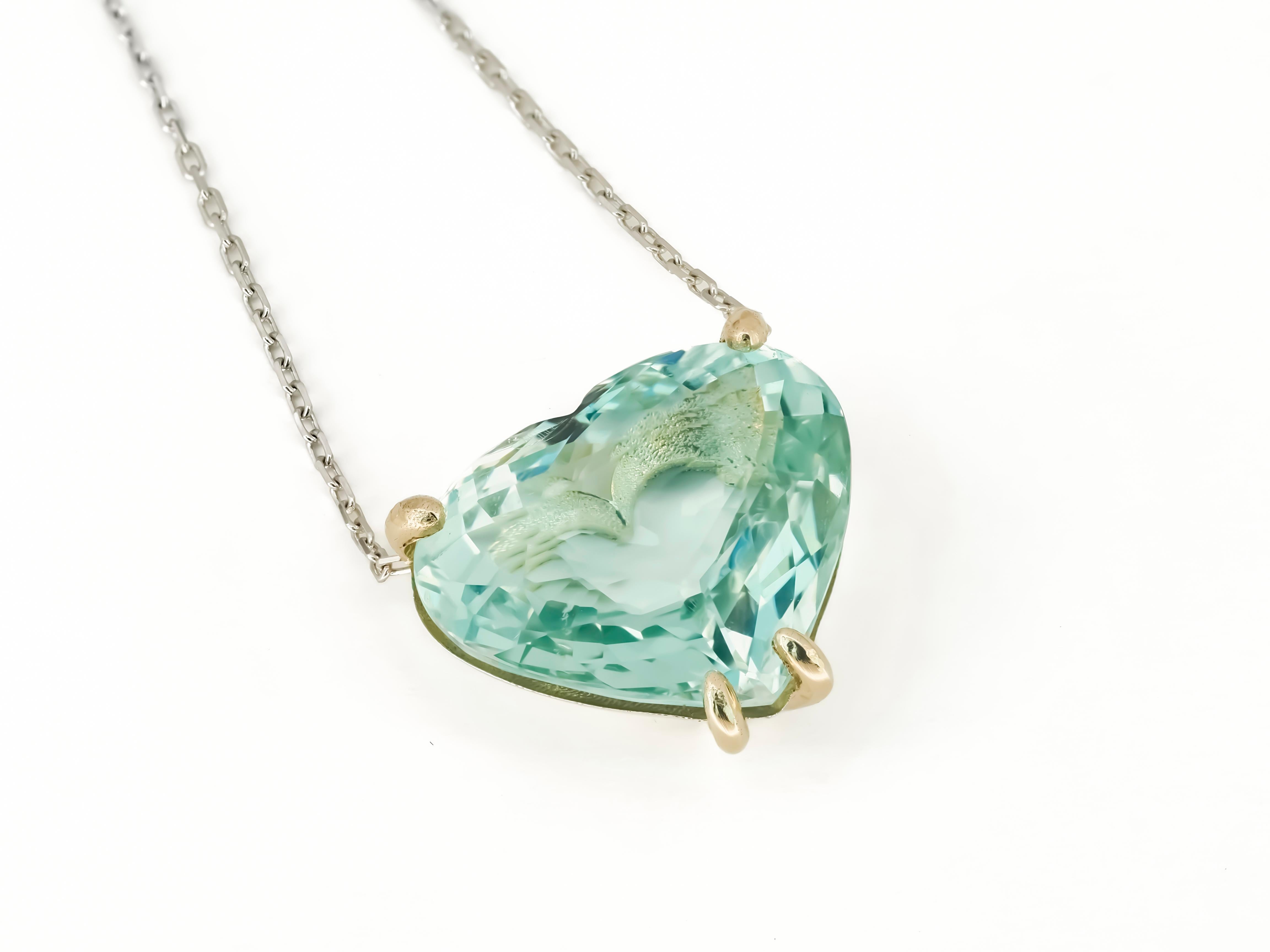 Women's Heart Shaped Aquamarine Pendant Necklace in 14k White Gold
