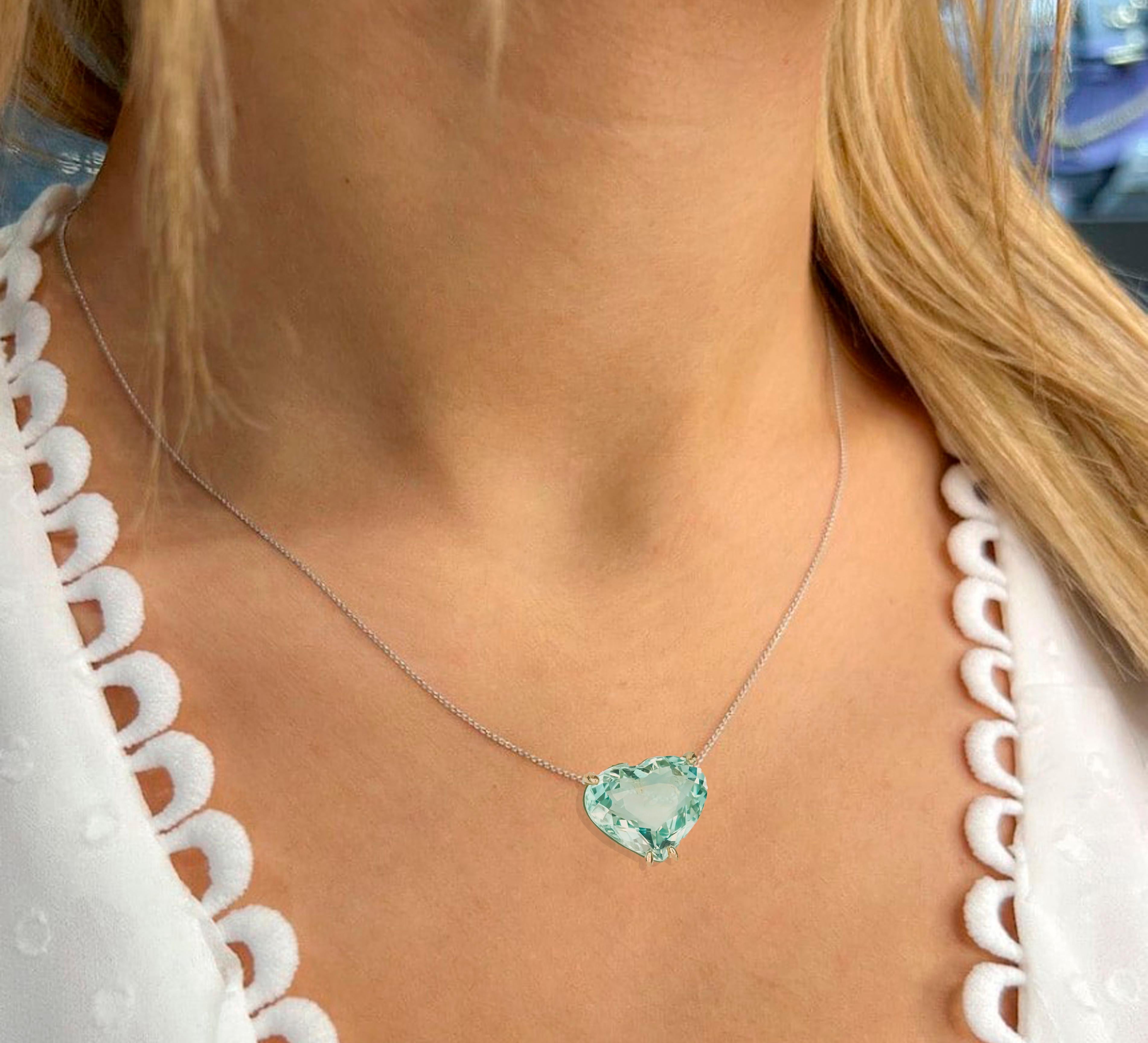 Heart Shaped Aquamarine Pendant Necklace in 14k White Gold 1