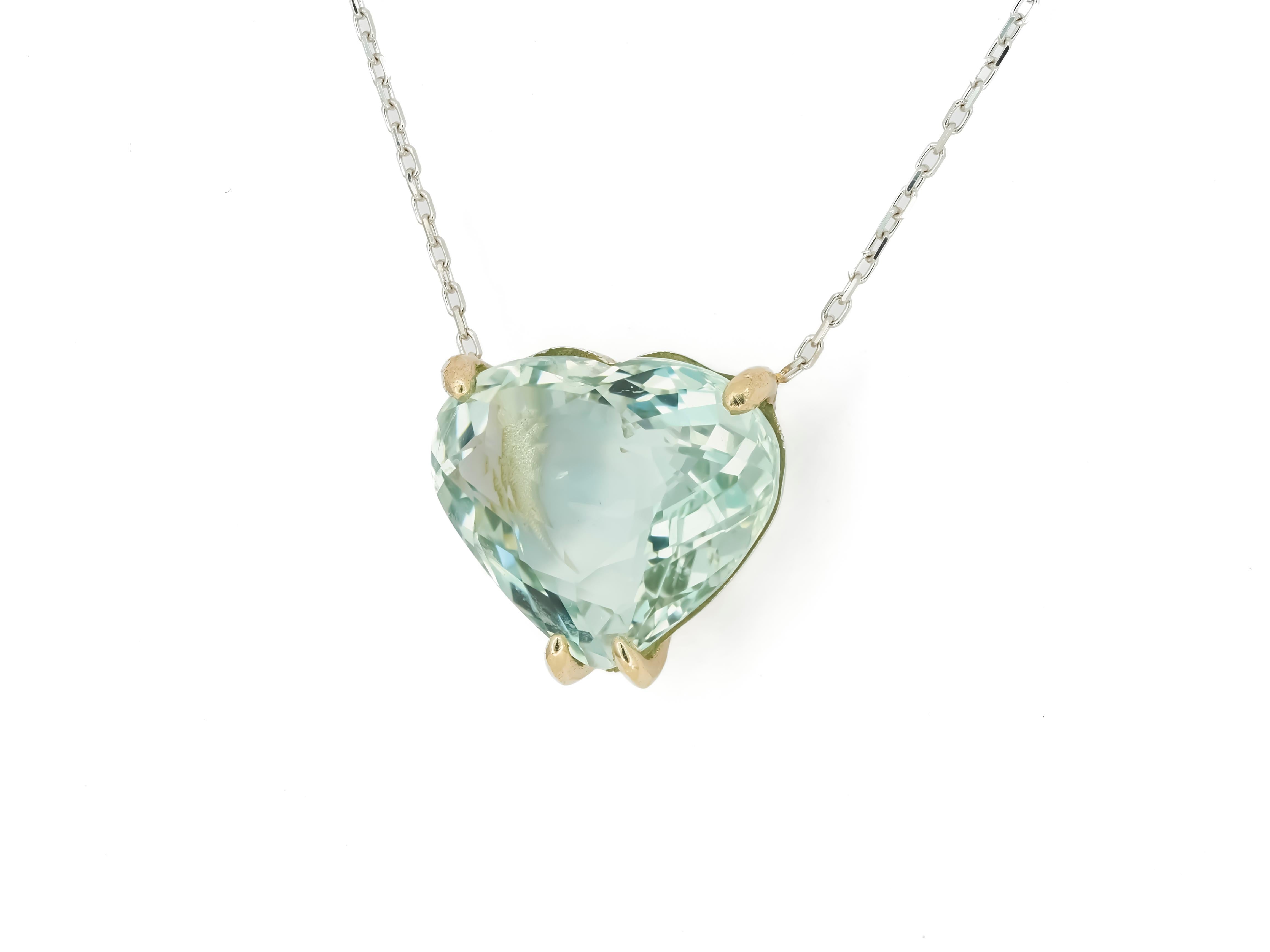 Heart Shaped Aquamarine Pendant Necklace in 14k White Gold 2