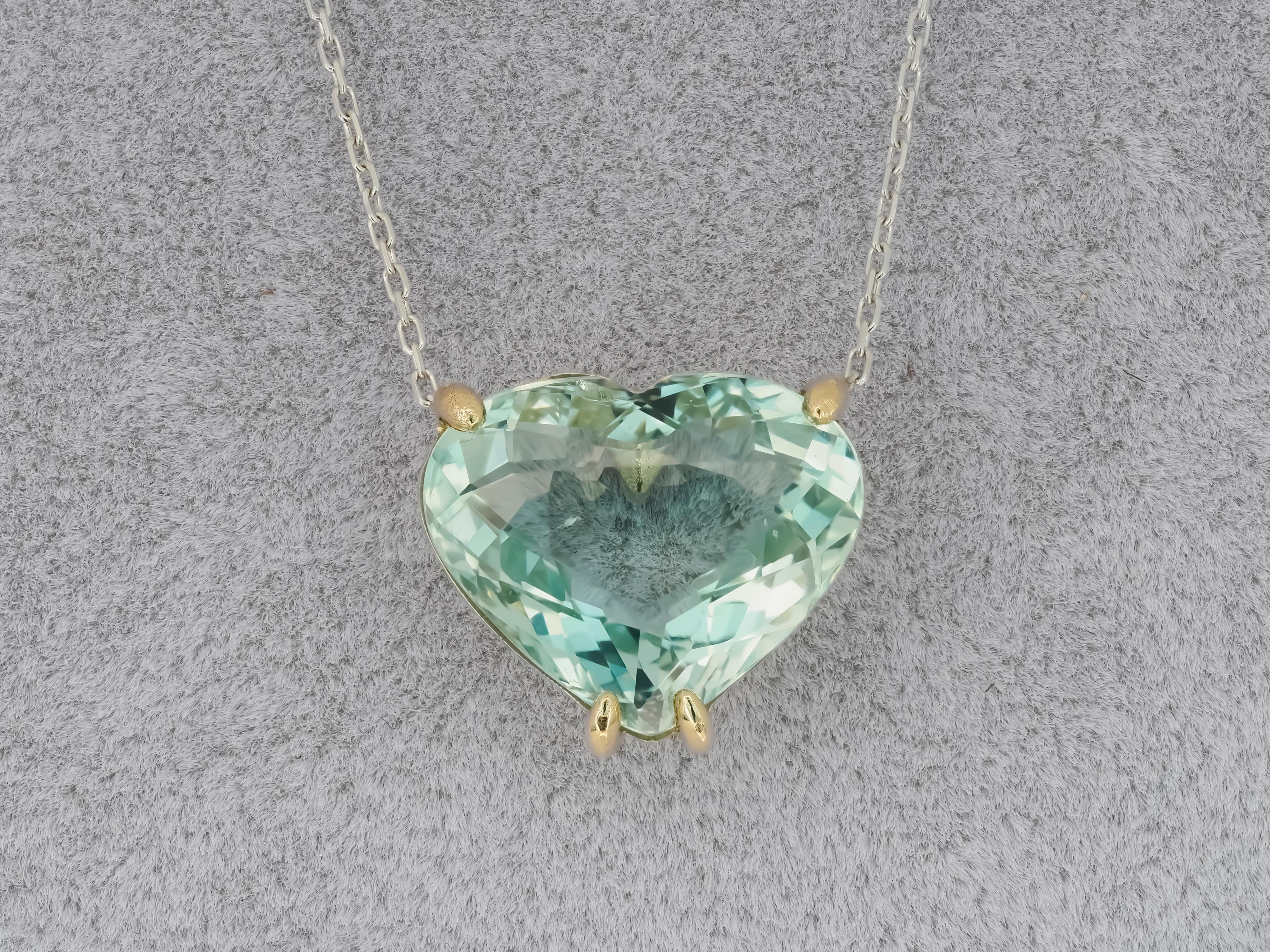 Heart Shaped Aquamarine Pendant Necklace in 14k White Gold 3