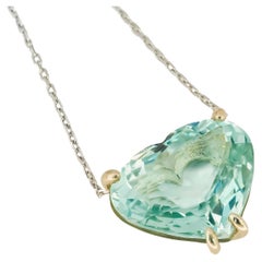 Heart Shaped Aquamarine Pendant Necklace in 14k White Gold