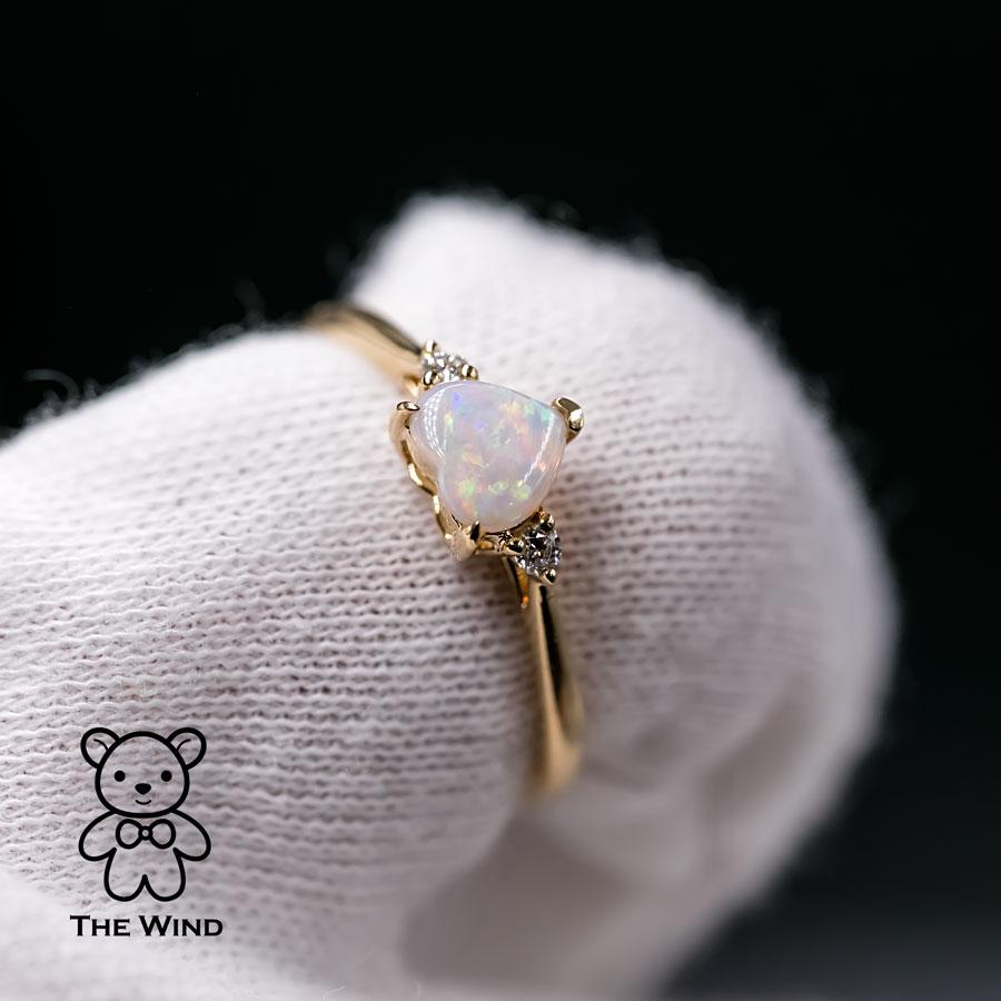 Women's Heart Shaped Australian Solid Opal & Diamond Engagement Ring 18K Yellow Gold For Sale