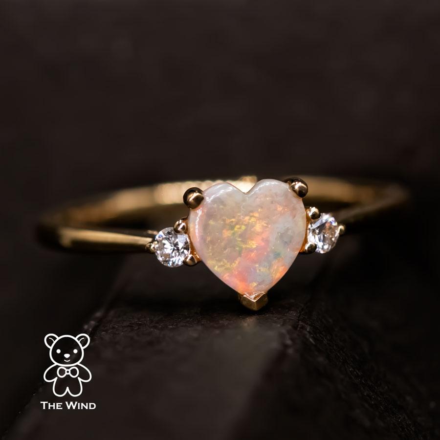 Heart Shaped Australian Solid Opal & Diamond Engagement Ring 18K Yellow Gold In New Condition For Sale In Suwanee, GA