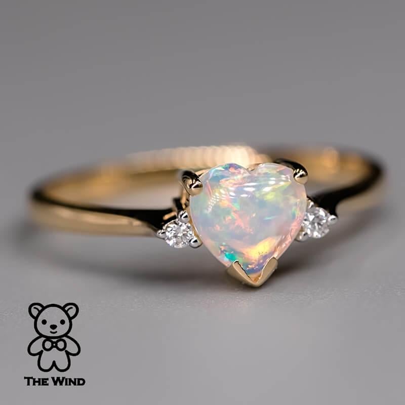 Heart Shaped Australian Solid Opal & Diamond Engagement Ring 18K Yellow Gold For Sale 1