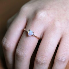 Heart Shaped Australian Solid Opal & Diamond Engagement Ring in 18K Rose Gold