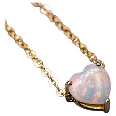 Heart Shaped Australian Solid Opal Necklace 14k Yellow Gold