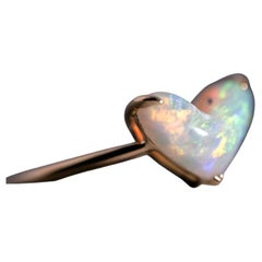 Heart Shaped Australian White Opal Engagement Ring 18K Yellow Gold