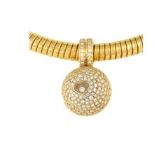 Heart Shaped Ball Happy Diamond Chopard Necklace 18 k Yellow Gold