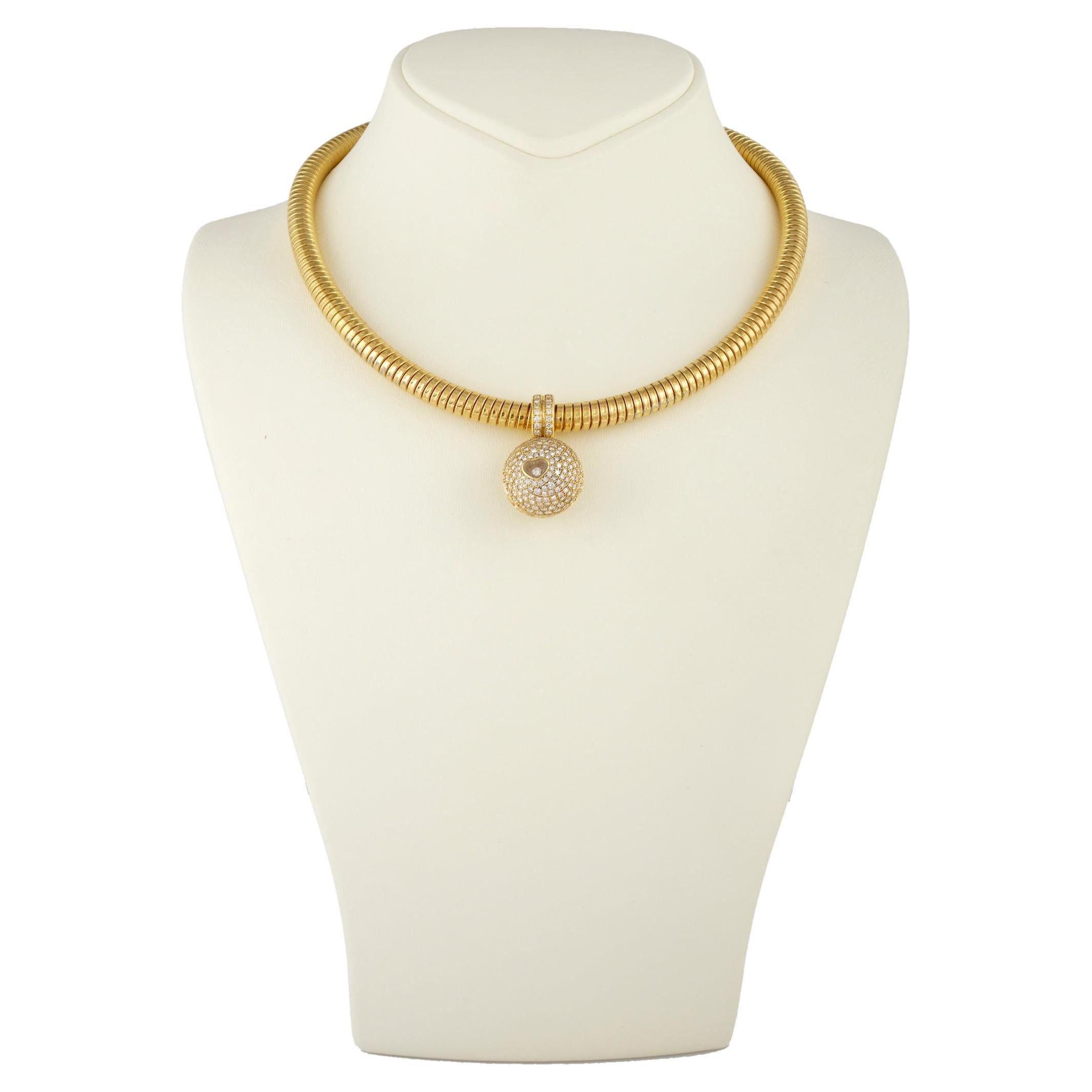 Heart Shaped Ball Happy Diamond Chopard Necklace 18 k Yellow Gold For Sale