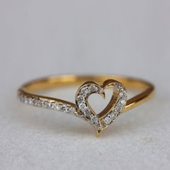 Heart Shaped Band Ring 14k Solid Yellow Gold Natural Pave Diamond Ring For Women