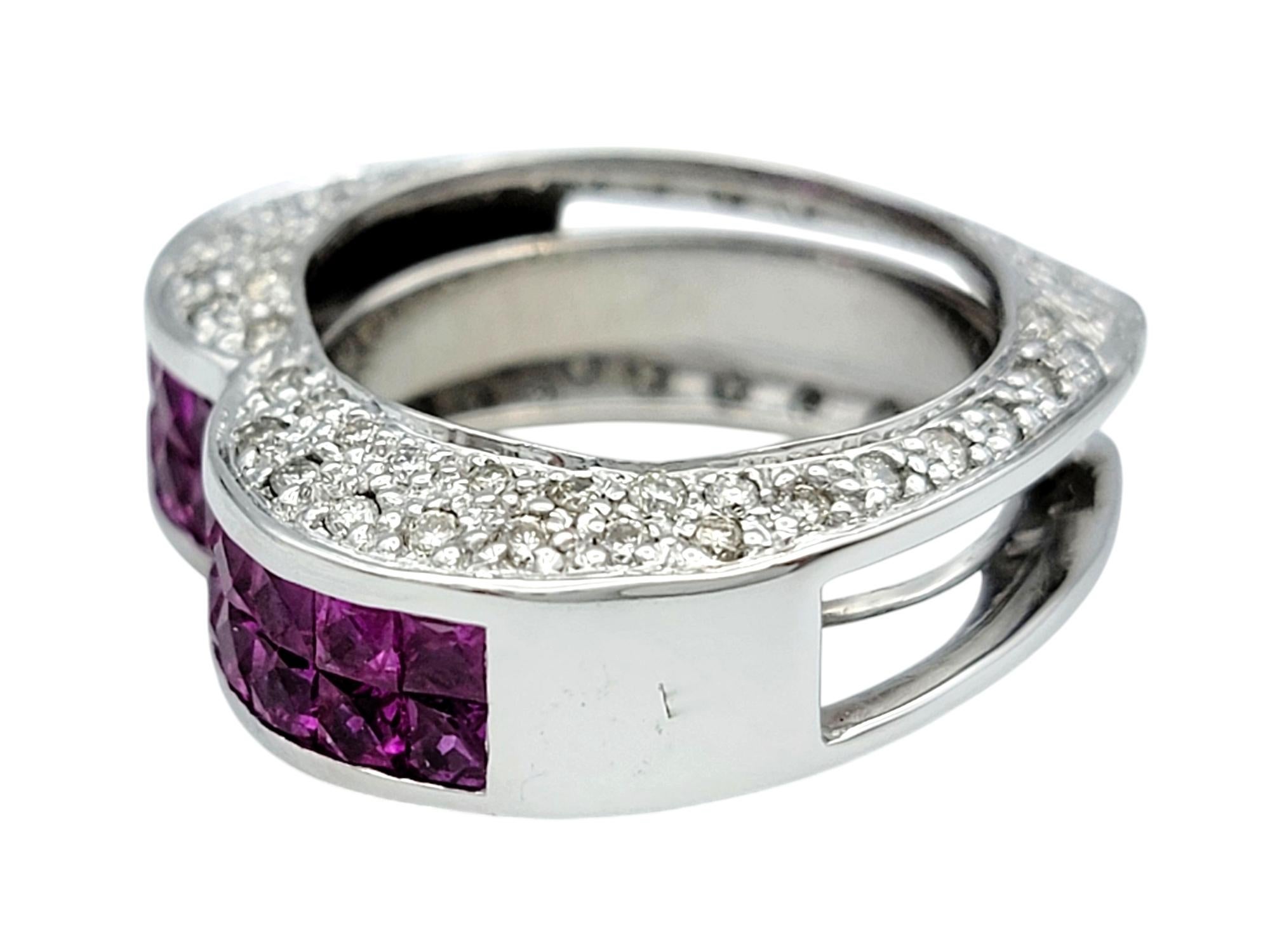 Bague en or blanc 18 carats en forme de cœur avec diamants et saphirs roses Bon état - En vente à Scottsdale, AZ