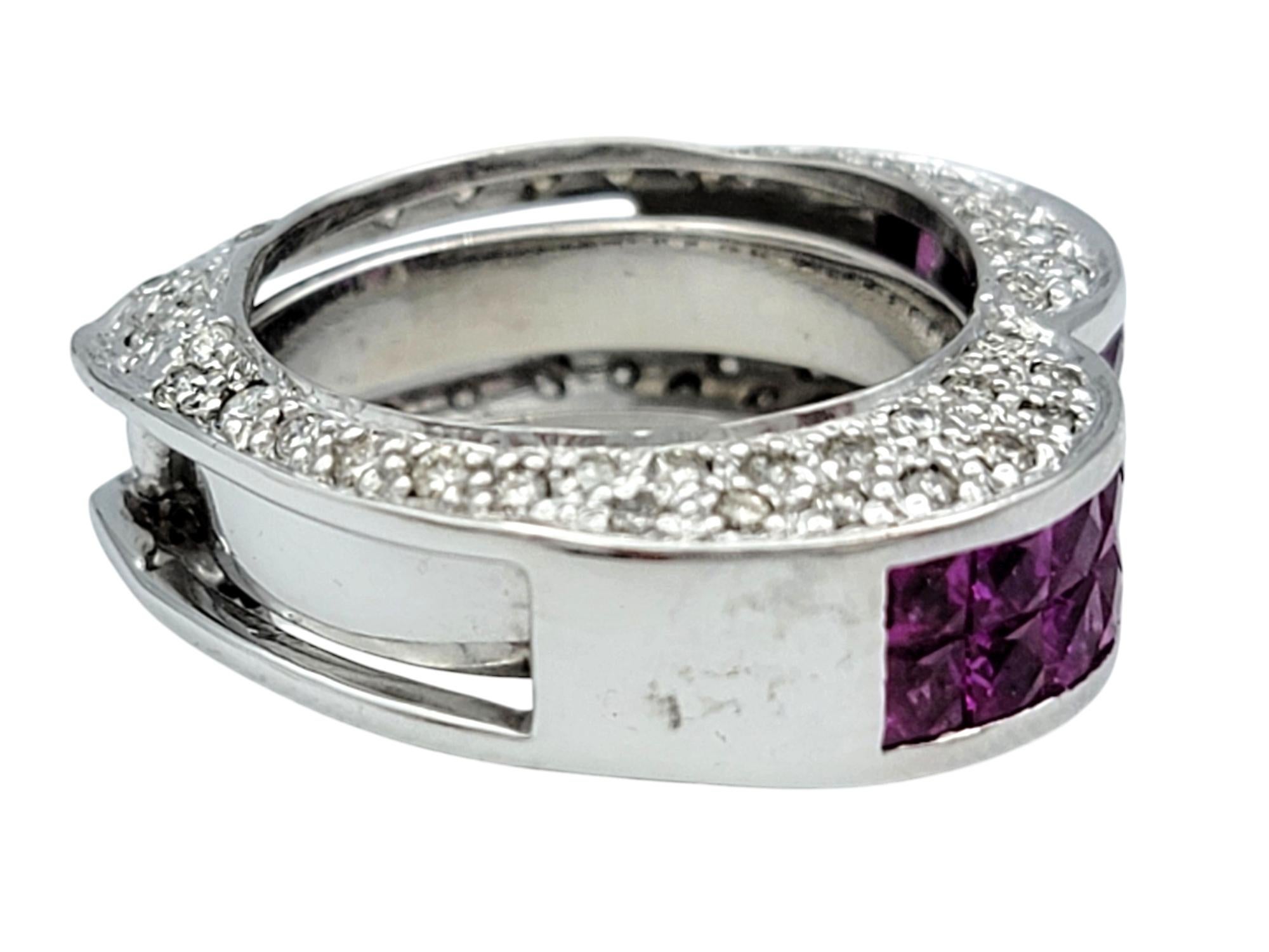 Bague en or blanc 18 carats en forme de cœur avec diamants et saphirs roses Pour femmes en vente