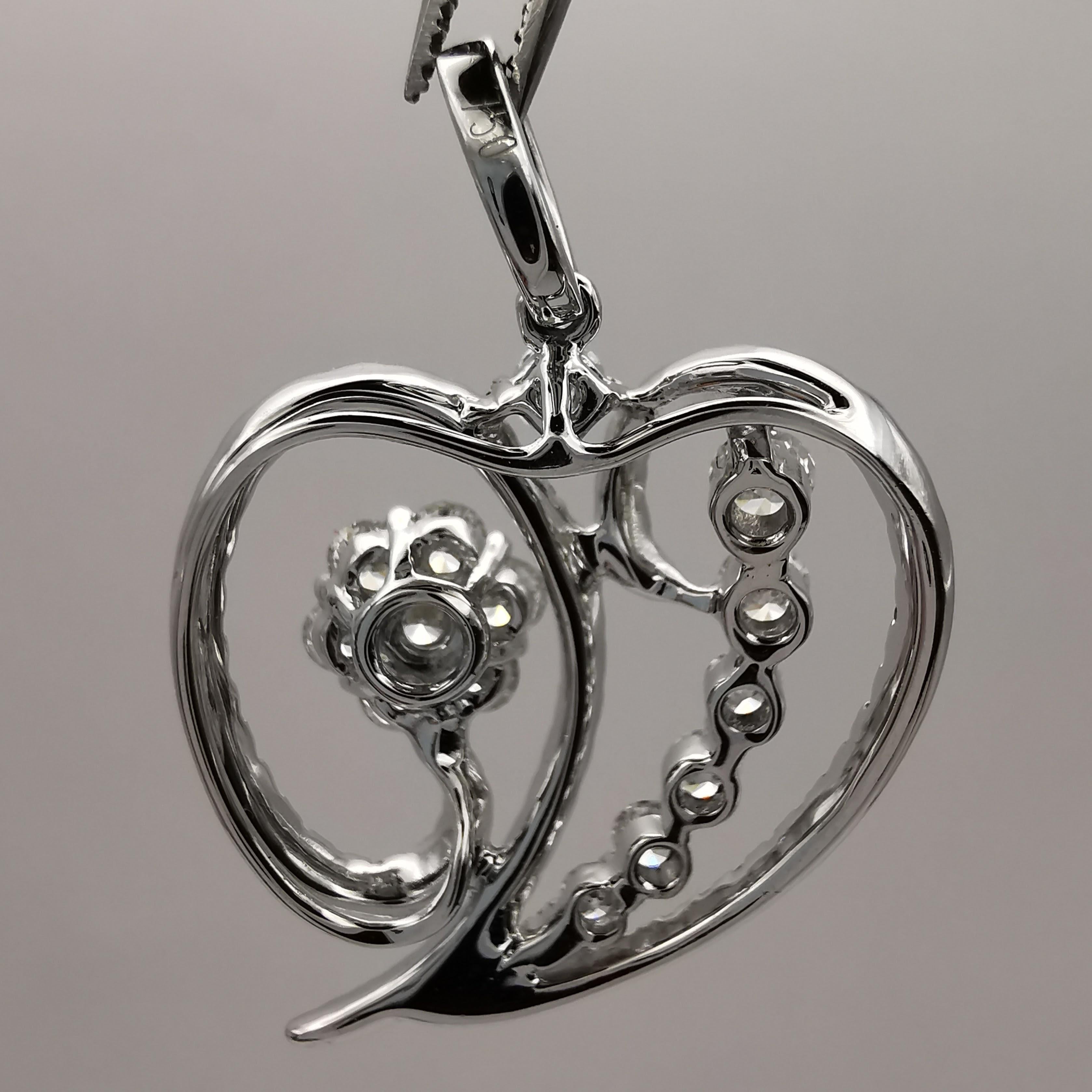 Heart-shaped Bell Pepper .97 Carat Diamond 18K White Gold Pendant Necklace For Sale 7