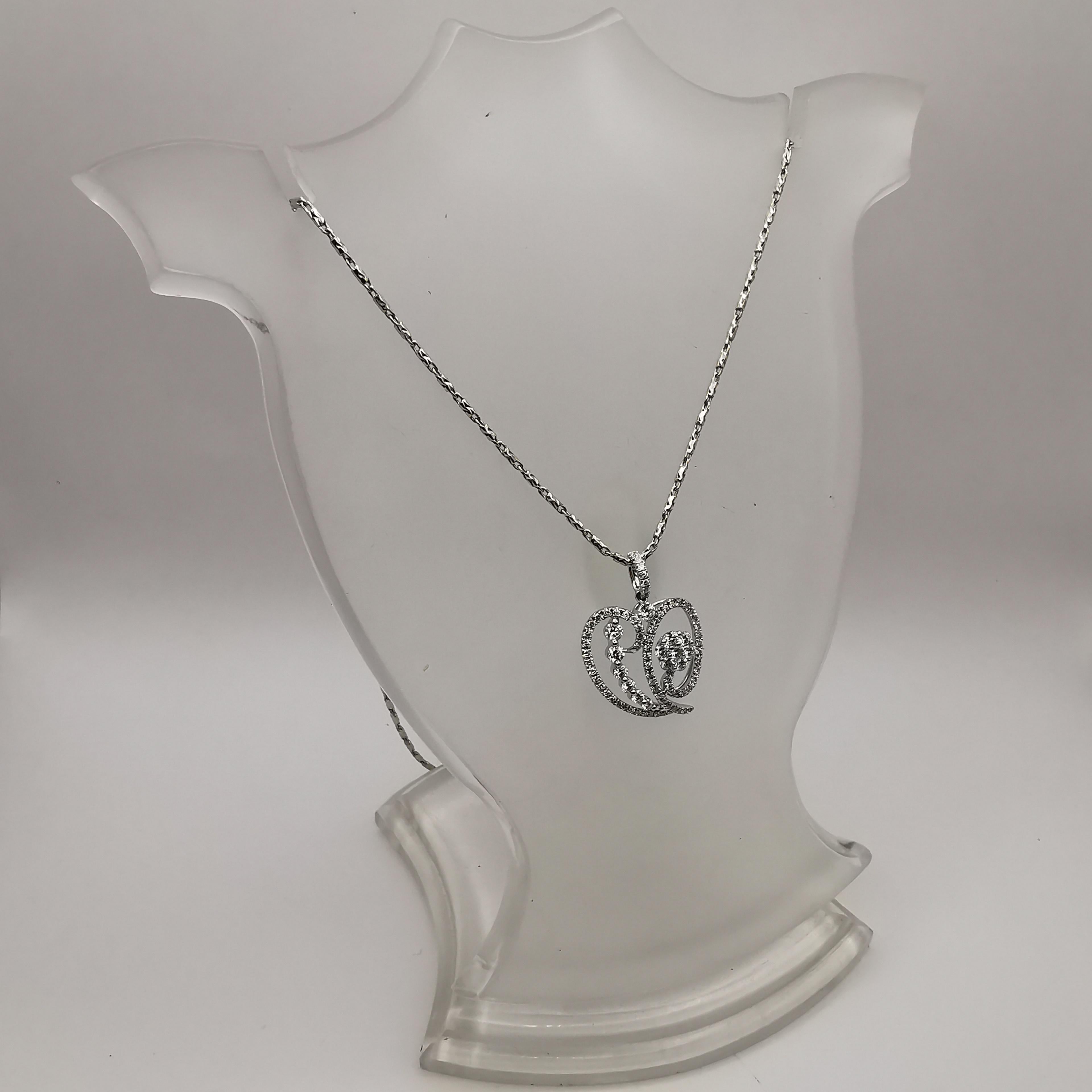Women's Heart-shaped Bell Pepper .97 Carat Diamond 18K White Gold Pendant Necklace For Sale