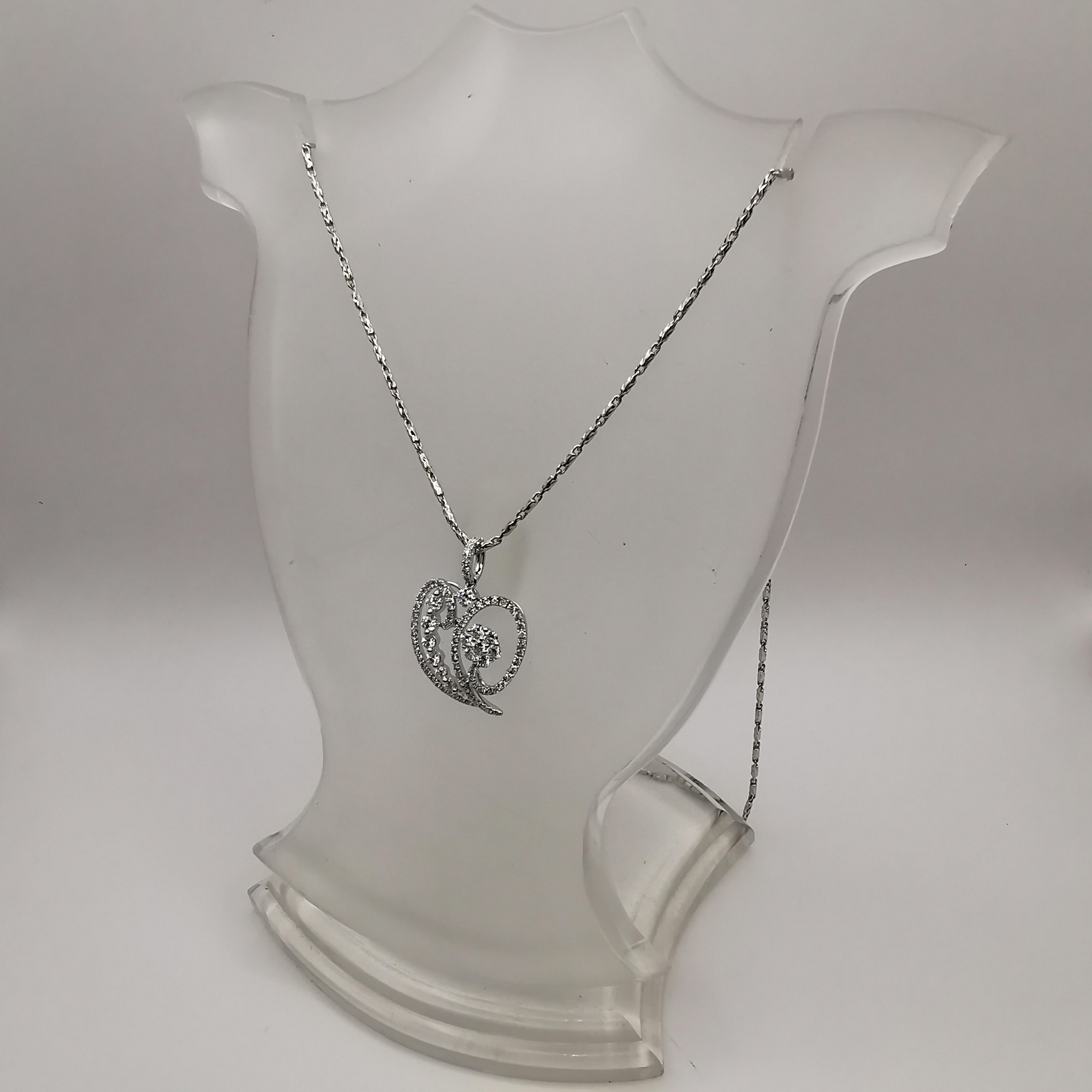 Heart-shaped Bell Pepper .97 Carat Diamond 18K White Gold Pendant Necklace For Sale 1