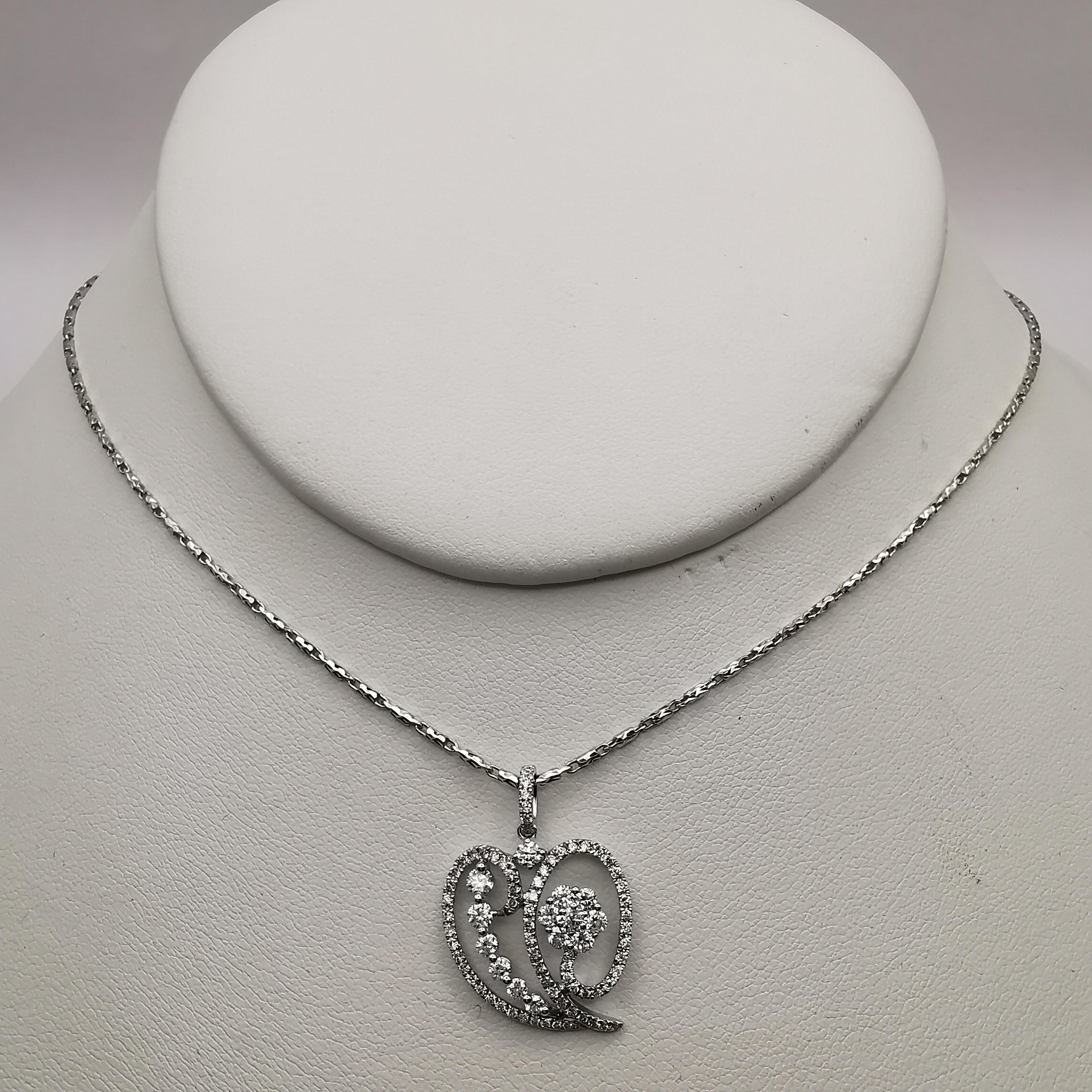 Heart-shaped Bell Pepper .97 Carat Diamond 18K White Gold Pendant Necklace For Sale 2