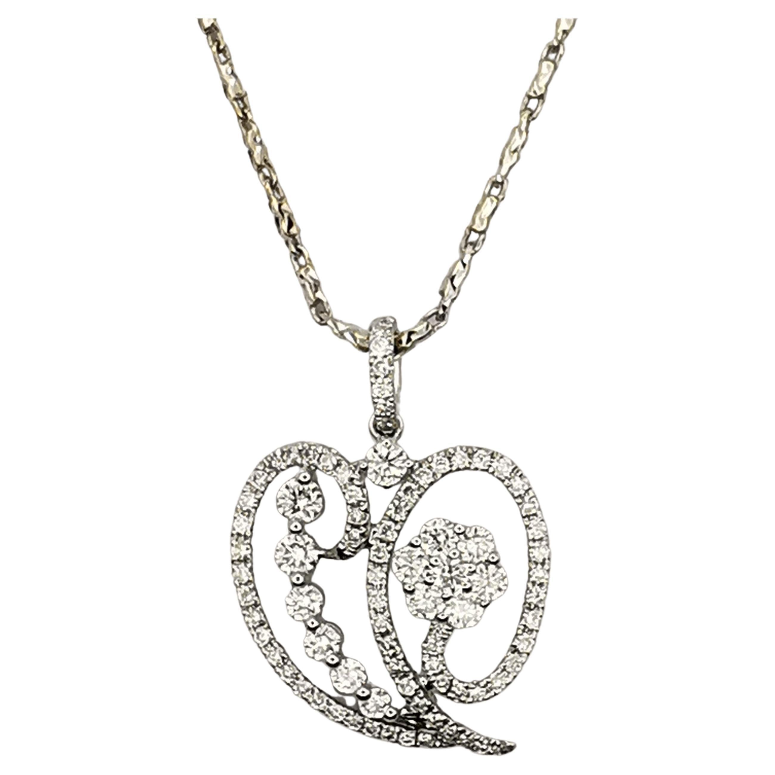 Heart-shaped Bell Pepper .97 Carat Diamond 18K White Gold Pendant Necklace For Sale