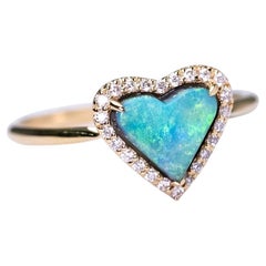 Heart Shaped Black Opal Halo Diamond Engagement Ring 18k Yellow Gold