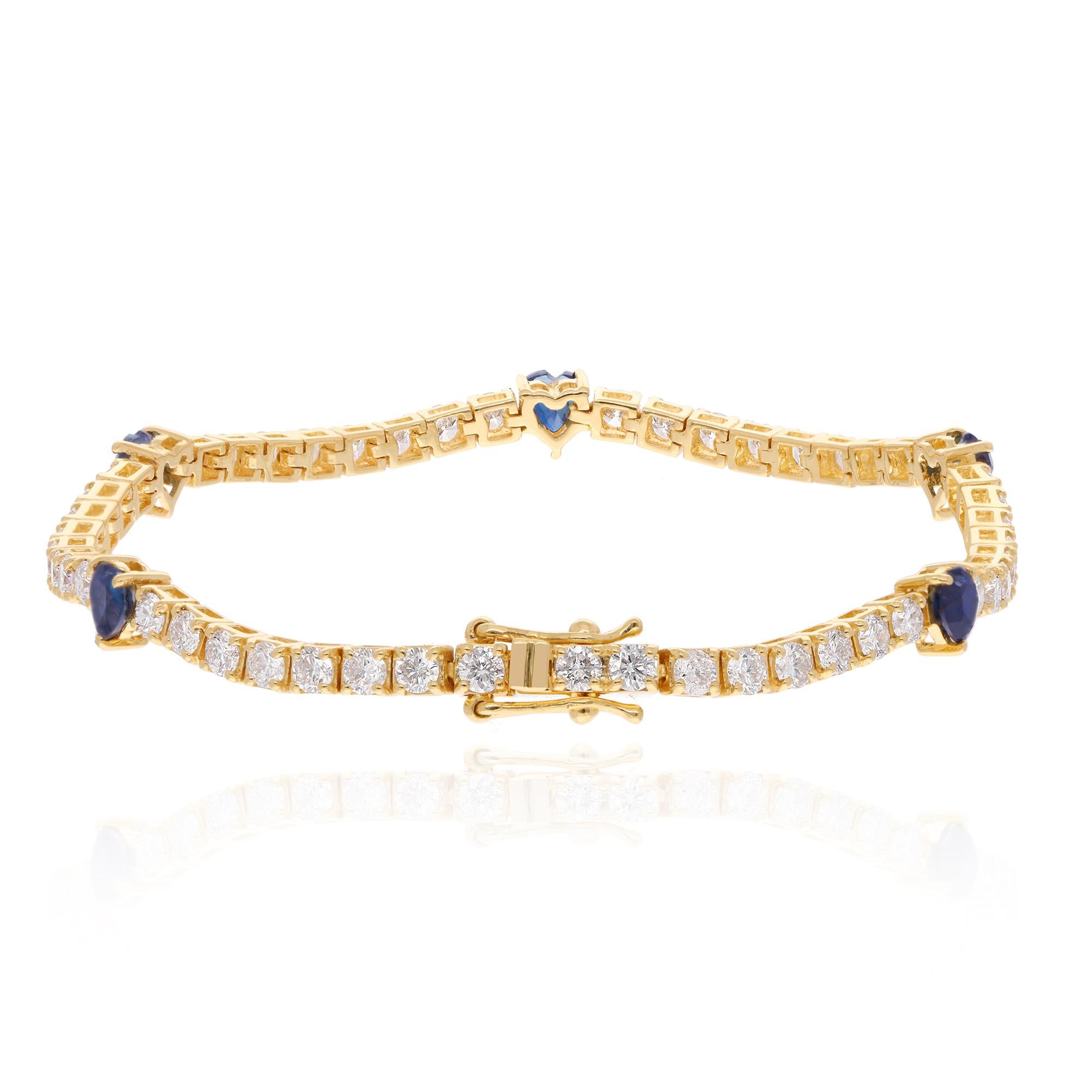 Moderniste Bracelet en forme de coeur avec saphir bleu et diamant en or jaune 18K Bijoux fins en vente