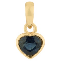 Heart-Shaped Blue Sapphire Bezel Set Solitaire Pendant in 14K Yellow Gold, USA