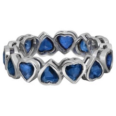 Heart Shaped Blue Sapphire Eternity Band Ring 14K White Gold 4.27Cttw Size 7