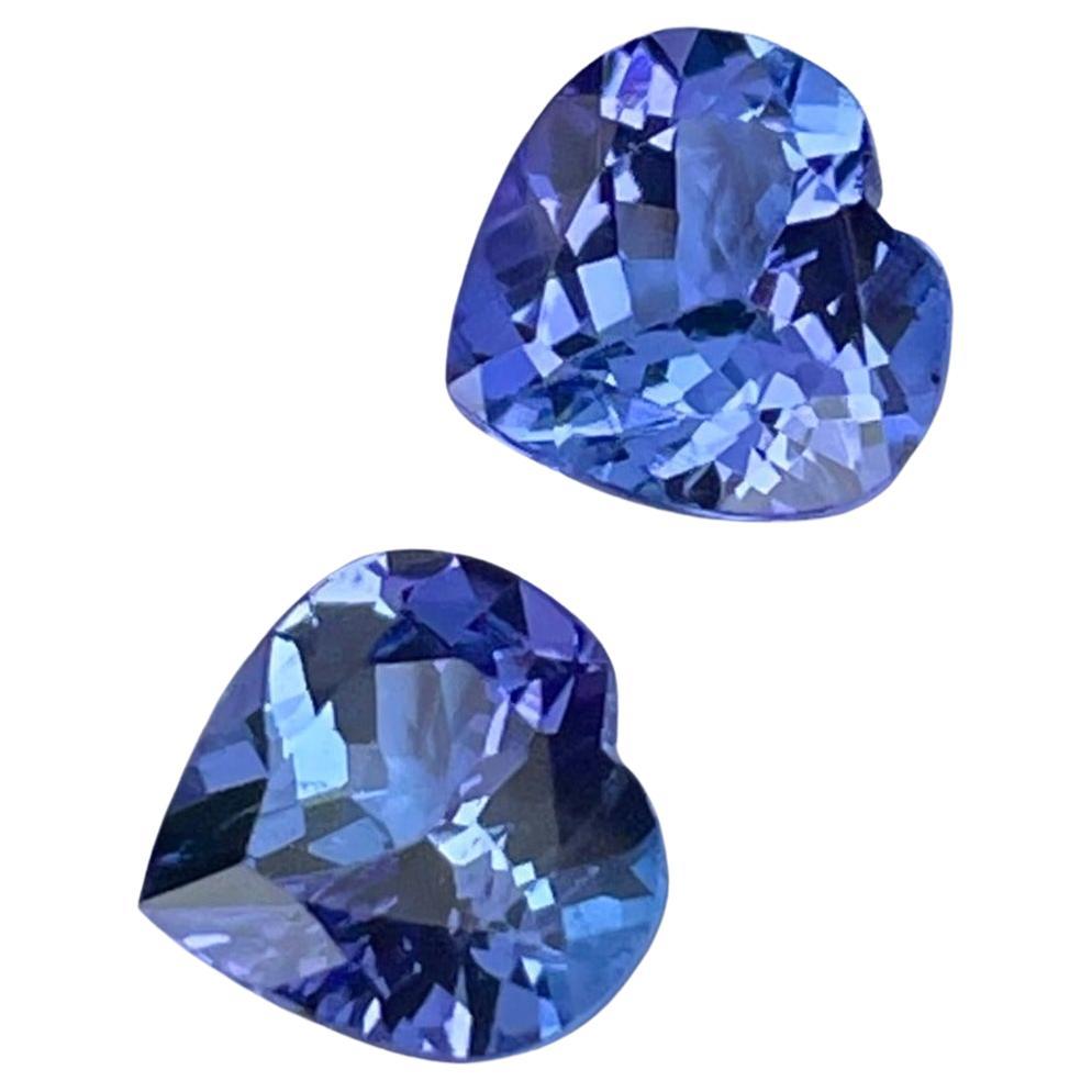 Heart Shaped Blue Tanzanite Stone Pair 2.35 carats Natural Tanzanian Gemstone For Sale