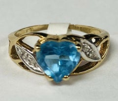 Heart Shaped Blue Topaz 10K Yellow and White Gold Ring