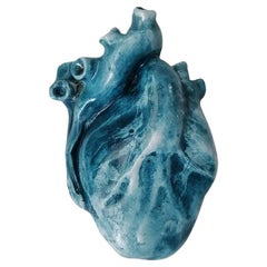 Heart Shaped Blue Watercolor, 2022, Handmade in Italy, Anatomical Heart, Design