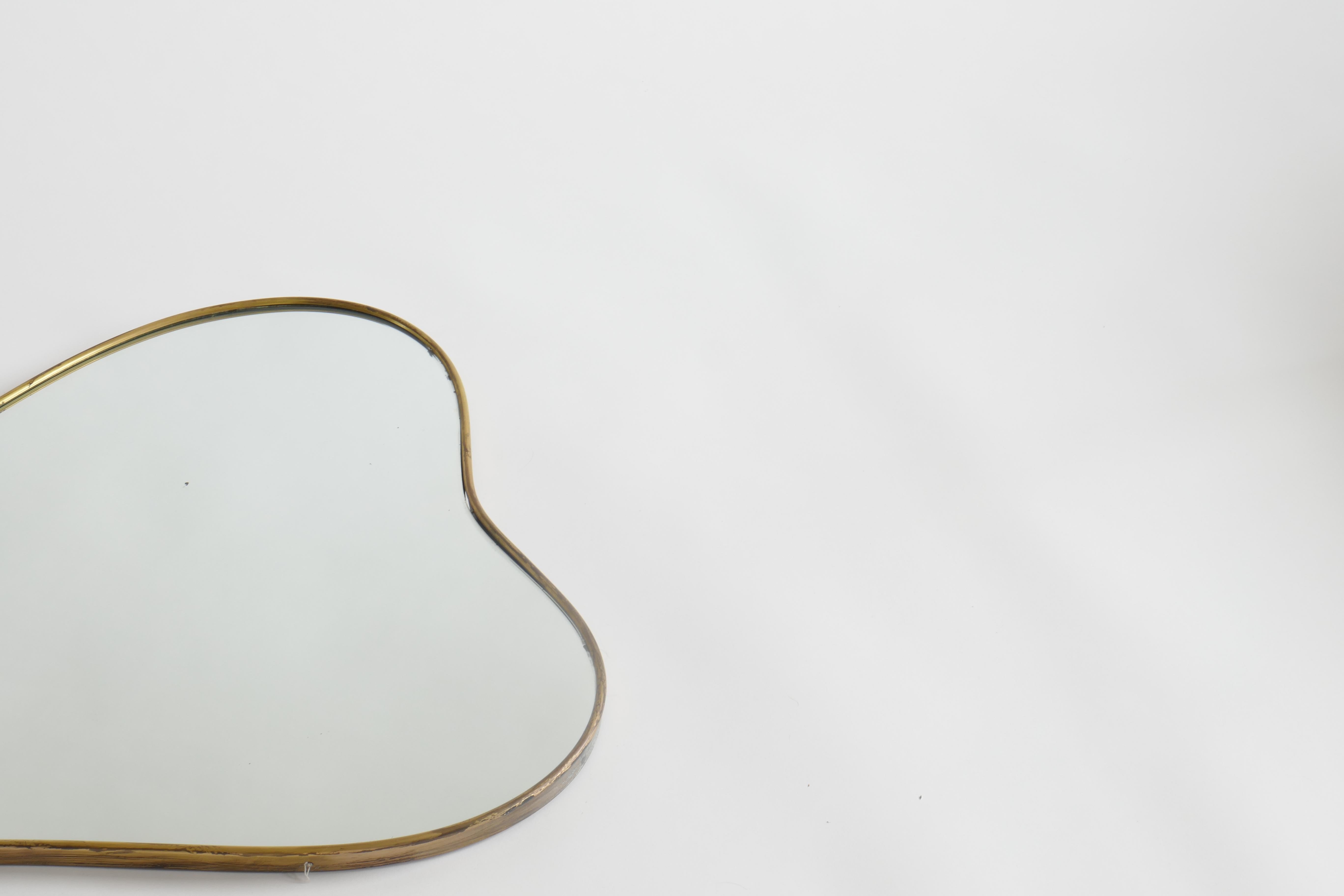 Italian Heart Shaped Brass Framed Mirror, Italy 1950s