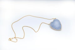 Heart-Shaped Chalcedony with Diamonds Necklace in 18K Yellow Gold Chain