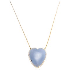 Herzförmige Chalcedon-Halskette mit Diamanten in 18K Gelbgold