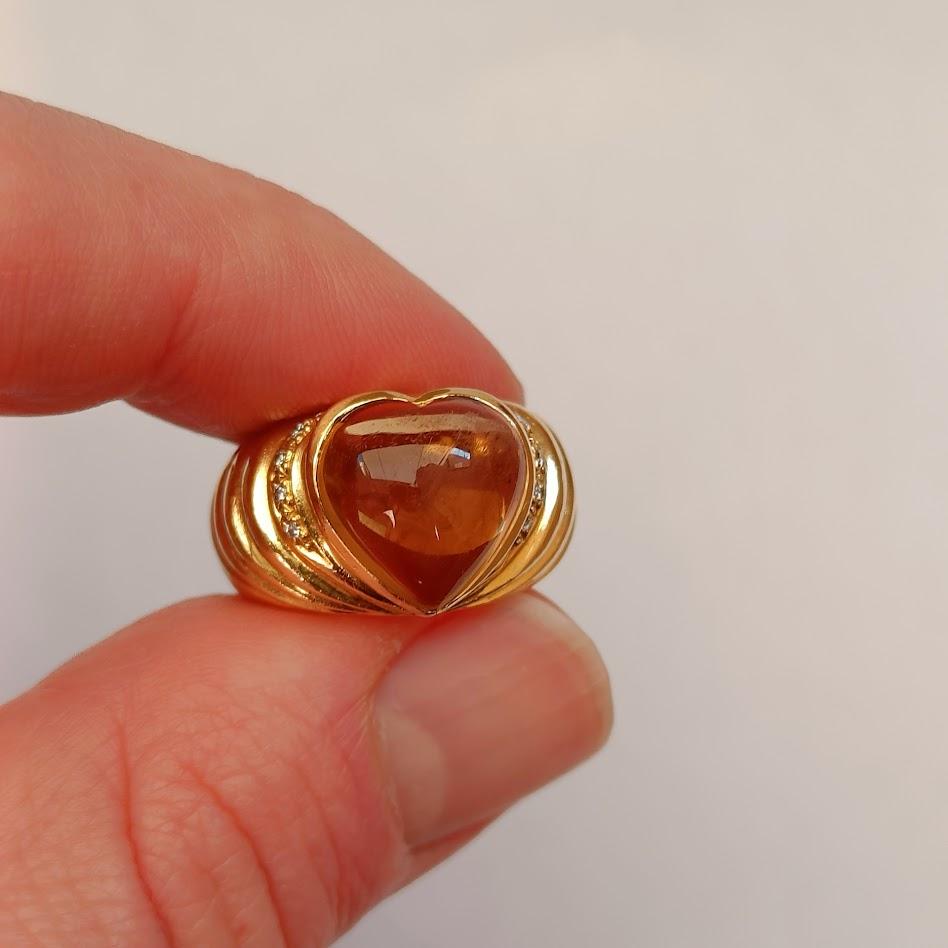 Heart Shaped Citrine 18k Gold Ring For Sale 1